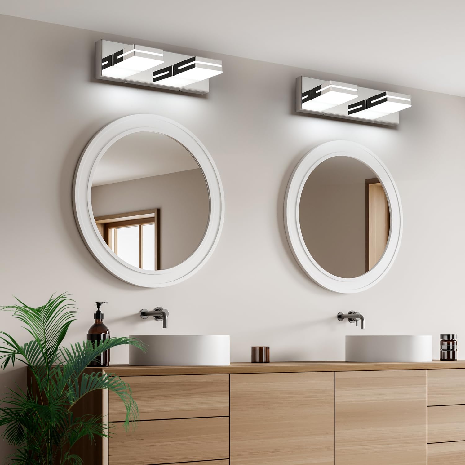 LED Modern Bathroom Vanity Light Fixtures (3-Light, 24-Inch), Matte Black Modern Acrylic Bathroom Wall Lighting Fixtures Over Mirror (Cool White 6000K)