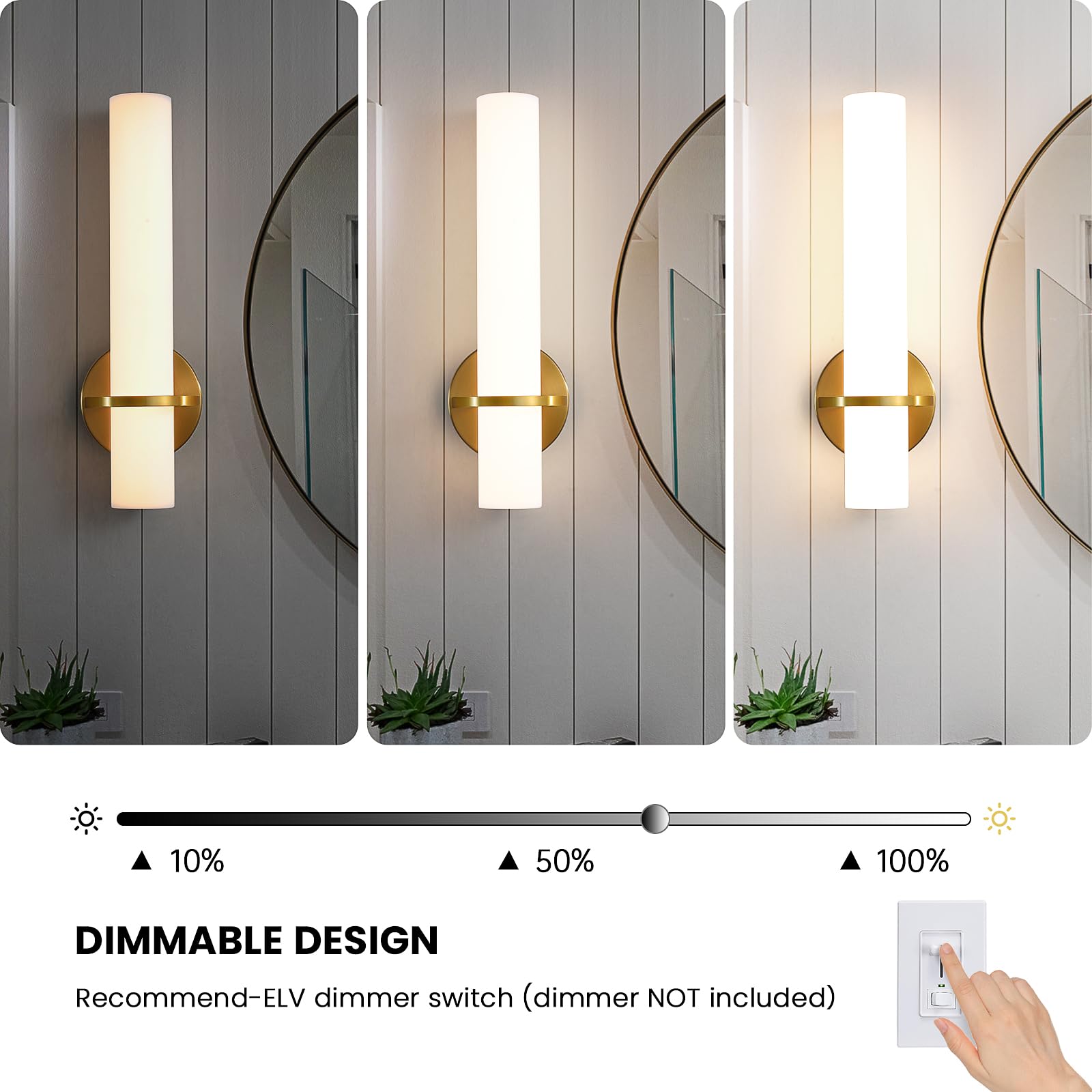 Gold Wall Sconces Set of Two - Dimmable Modern Sconces Wall Lighting 18W 3000K Led Wall Lights Acrylic Lampshade Hardwired Wall Light Fixtures for Living Room Bedroom Bathroom Hallway