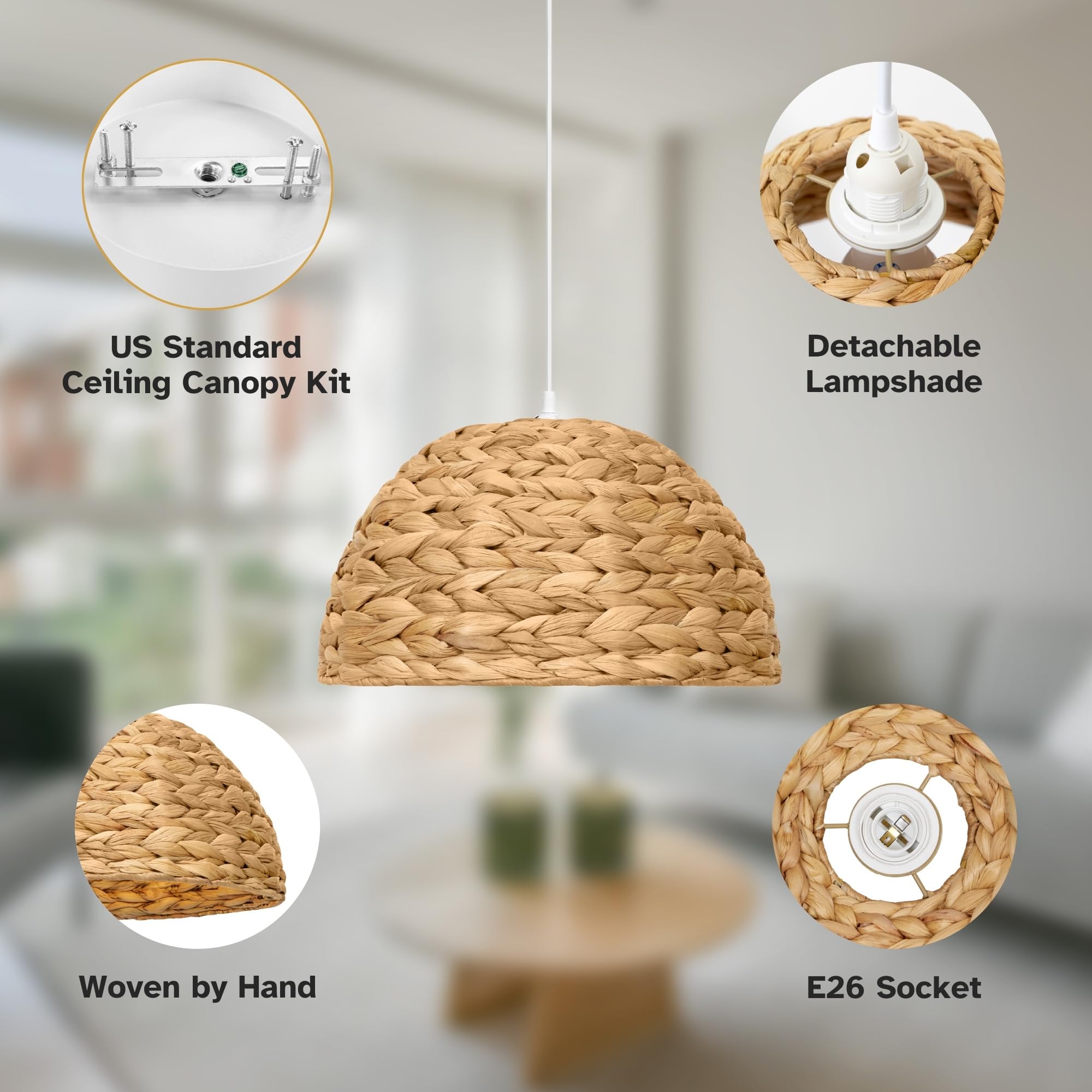 Bamboo Pendant Light - Mini Pendant Lights Bedroom - Natural Elegant Woven Pendant Light; Wood Pendant Light for Home Decor