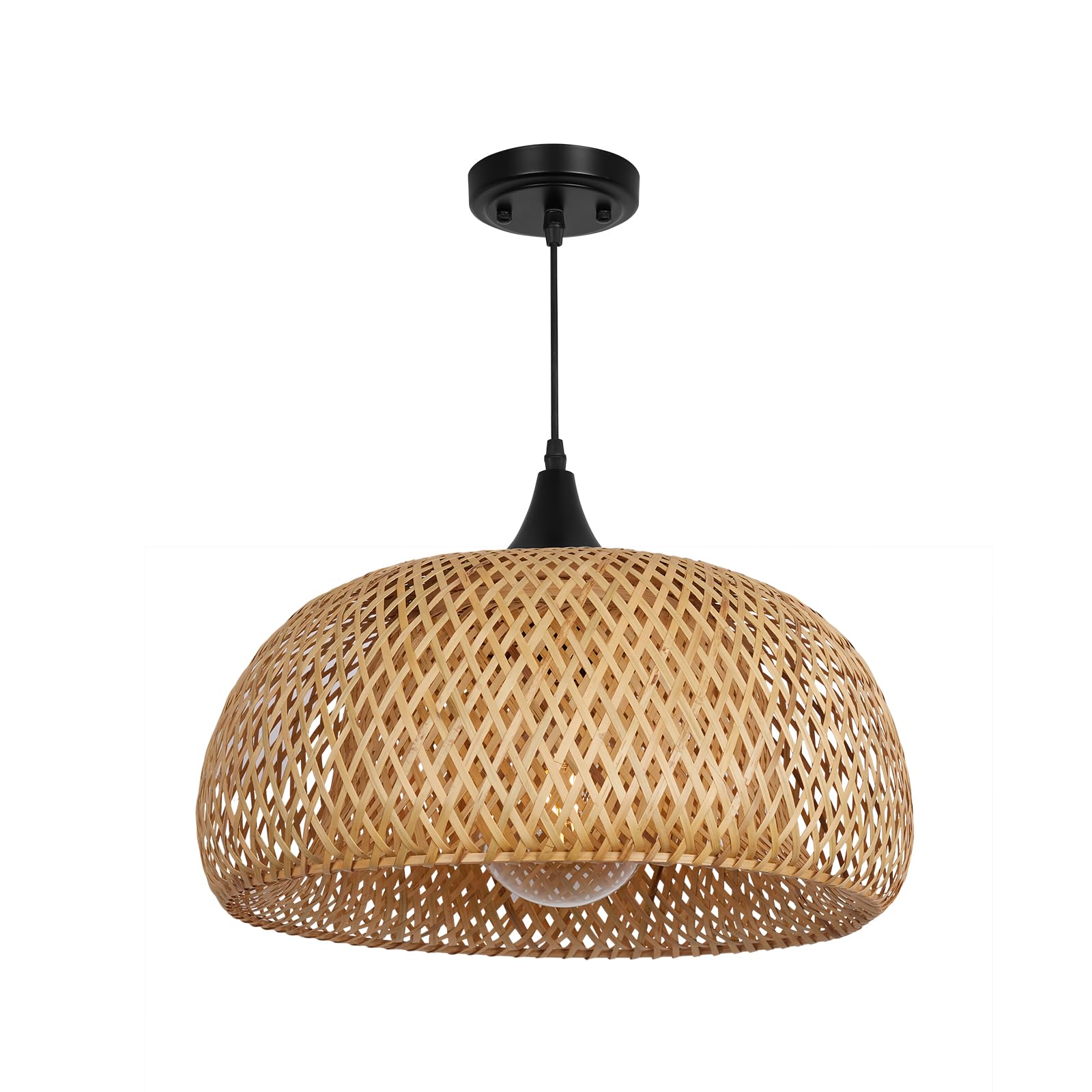 Rustic Farmhouse Bamboo Pendant Light - 18 Inch Large Dome Handwoven Ceiling Mounted Bamboo Chandelier Shades, Coastal Beach Hanging Rattan Light Fixture for Kitchen, Dining, Living Room