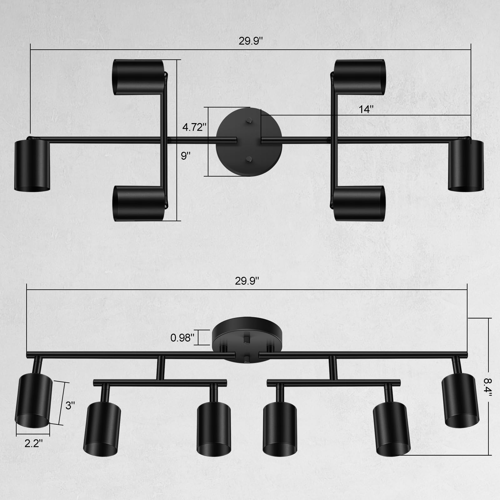 LED 2 Light Track Lighting Kit, Black 2 Way Ceiling Spot Lighting, Flexibly Rotatable Light Head for Kitchen, Living Room, Bedroom, GU10 Bulb Not Included