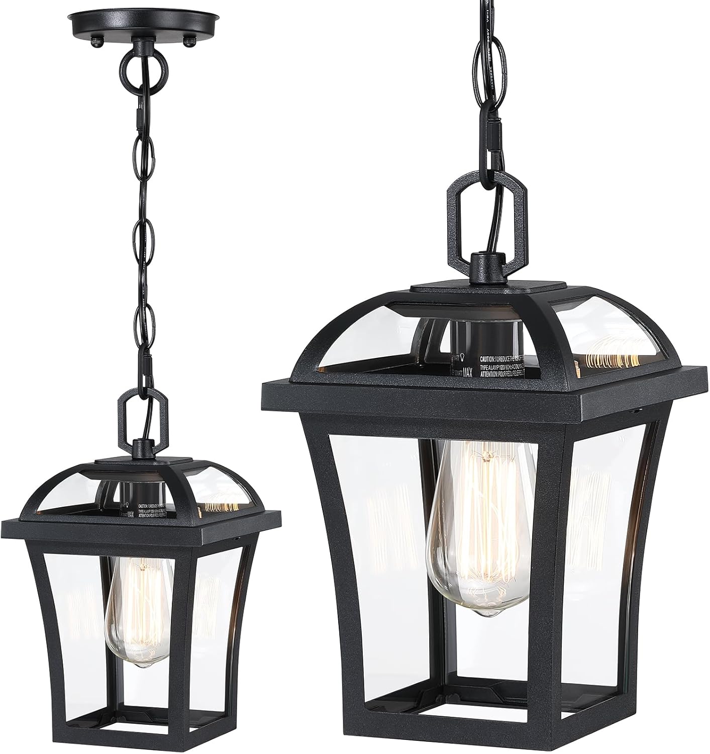 Outdoor Pendant Lights for Porch, Farmhouse Exterior Hanging Lights Fixture with Adjustable Chain,Modern Black Outdoor Chandelier Lantern with Clear Glass for Front Porch, Yard, Gazebo