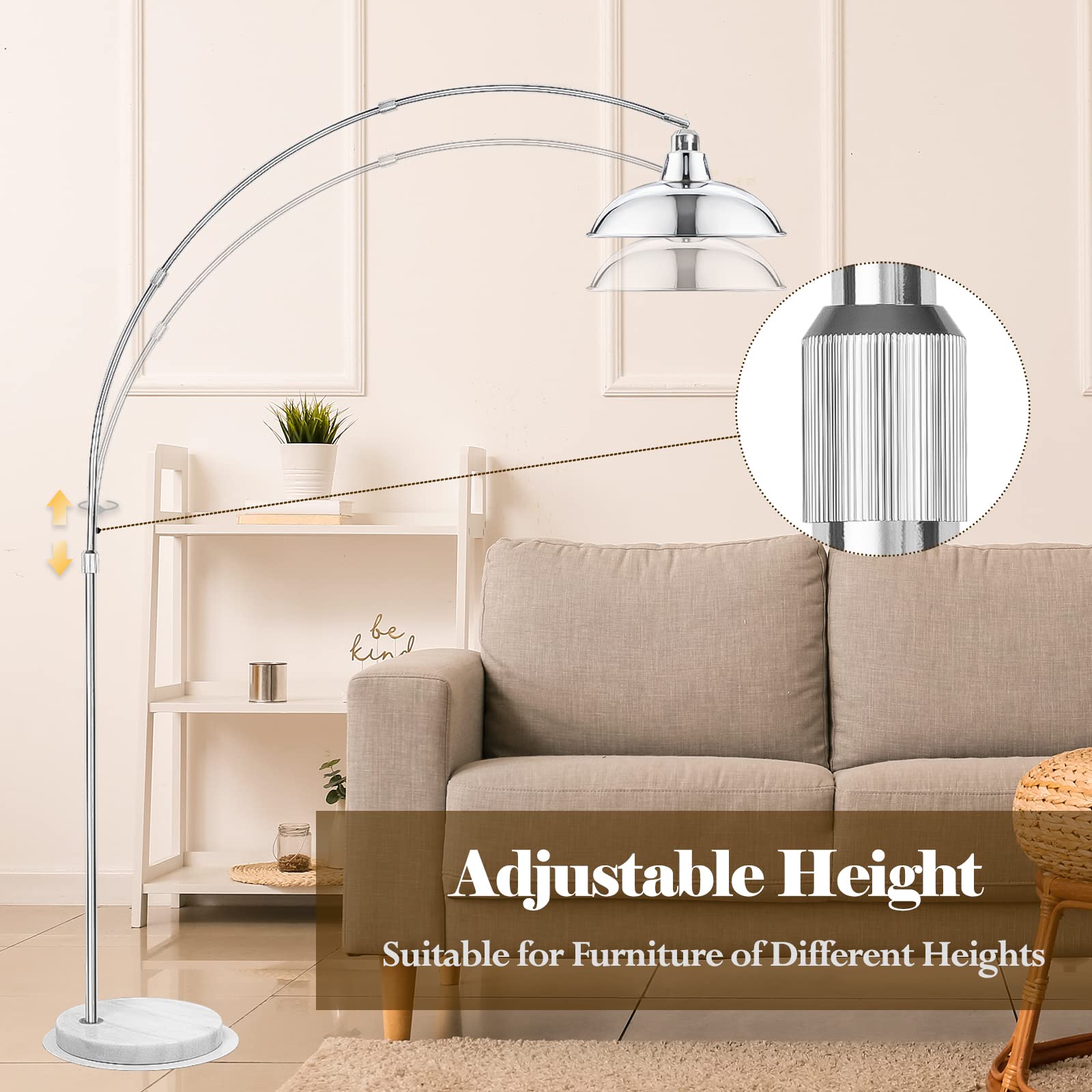 Arc Floor Lamp for Living Room, Marble Base Standing Lamp - Black Gold Floor Lamps with 360° Rotatable Arm, Industrial Tall Lamp Metal Material, Reading Lamp for Bedroom Couch Sofa Desk