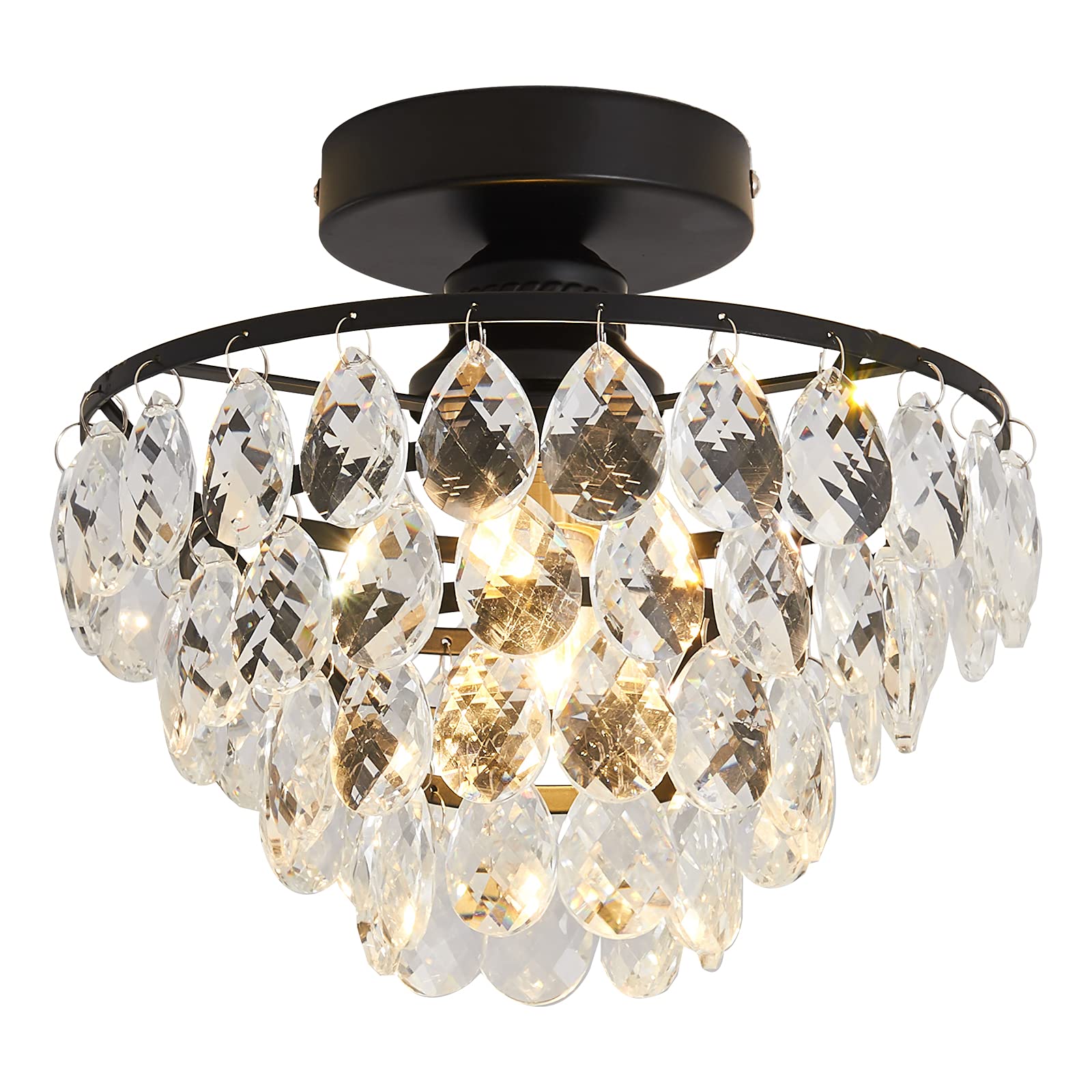 Modern Small Crystal Ceiling Light Fixture Mini Black Semi Flush Mount Chandelier Light Fixture for Hallway Bedroom Bathroom Closet e26