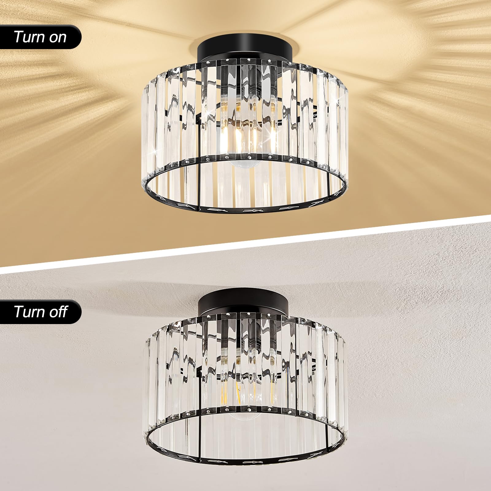 Modern Gold Semi Flush Mount Ceiling Light Crystal Hallway Light Fixture Metal Close to Ceiling Lamp for Kitchen Living Room Bathroom Entryway Bedroom