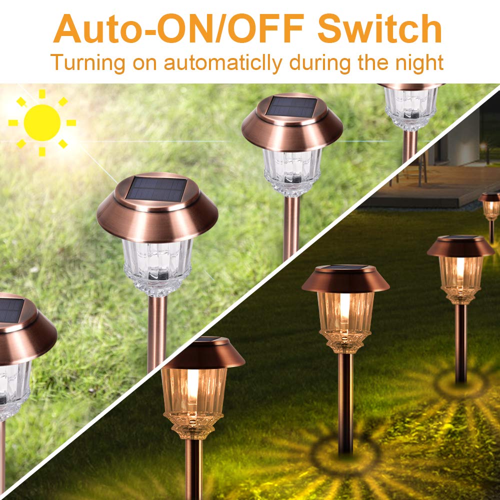 Solar Lights Outside Waterproof - 4 Pack Auto On/Off 10-40 LM Dimmable Outdoor Solar Lights for Yard Garden Pathway Driveway Walkway (Warm White)