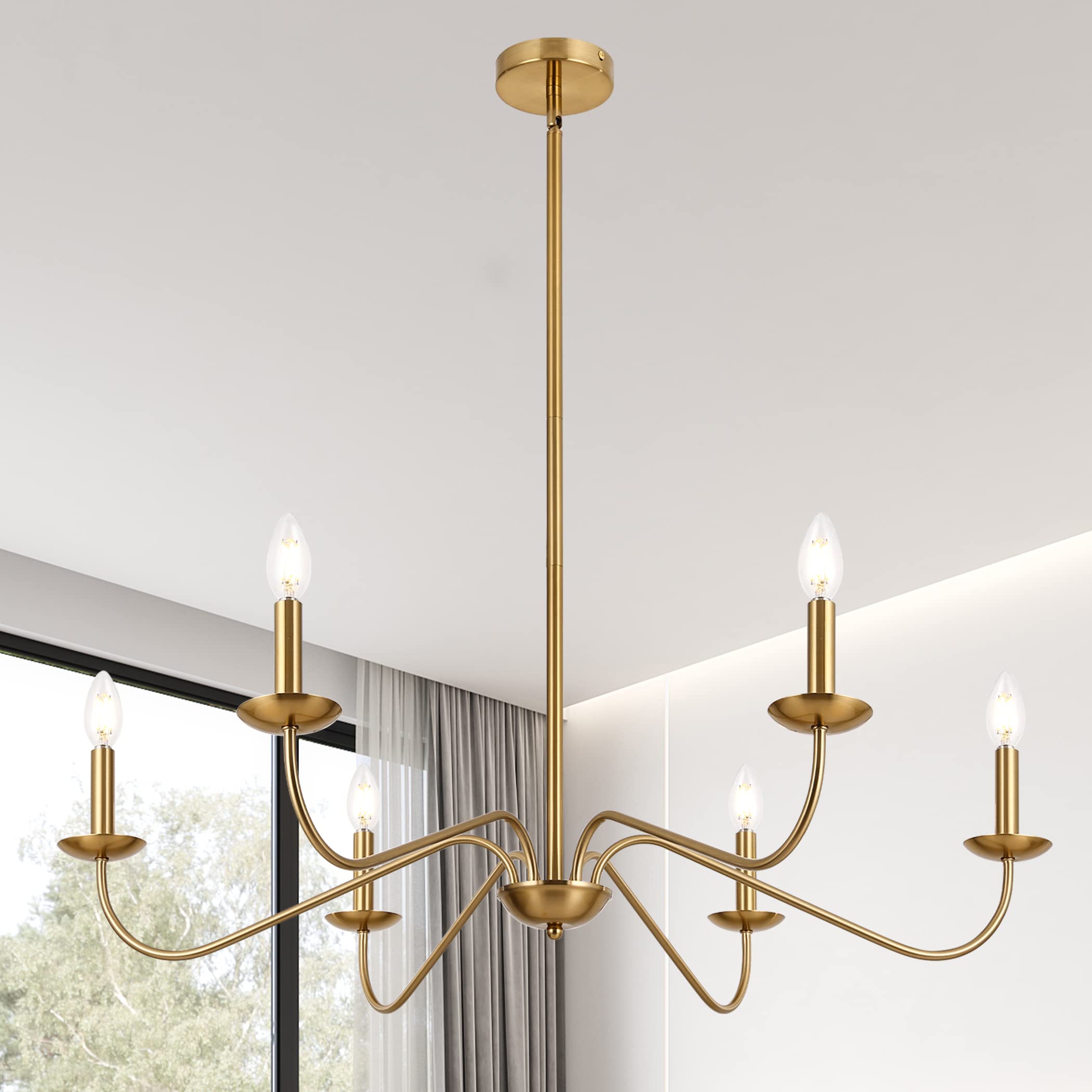 Modern Gold Chandelier for Dining Room,35 Inch Brushed Brass Chandelier Light Fixture, Dining Room Light Fixtures Over Table