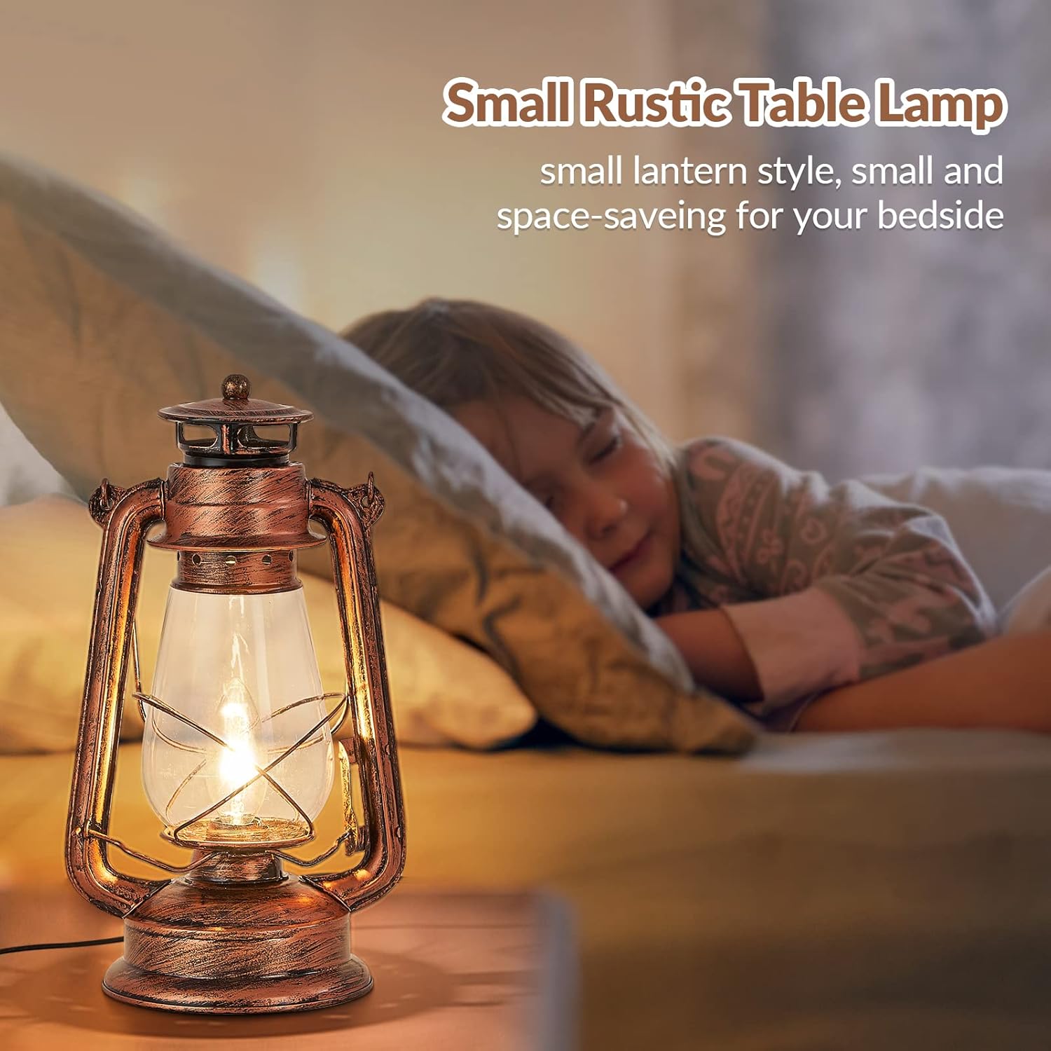 NOXARTE Rustic Lantern Table Lamp Plug-in Old Fashioned Night Light Perfect for Bedroom Living Room H15 Inch x W7 Inch