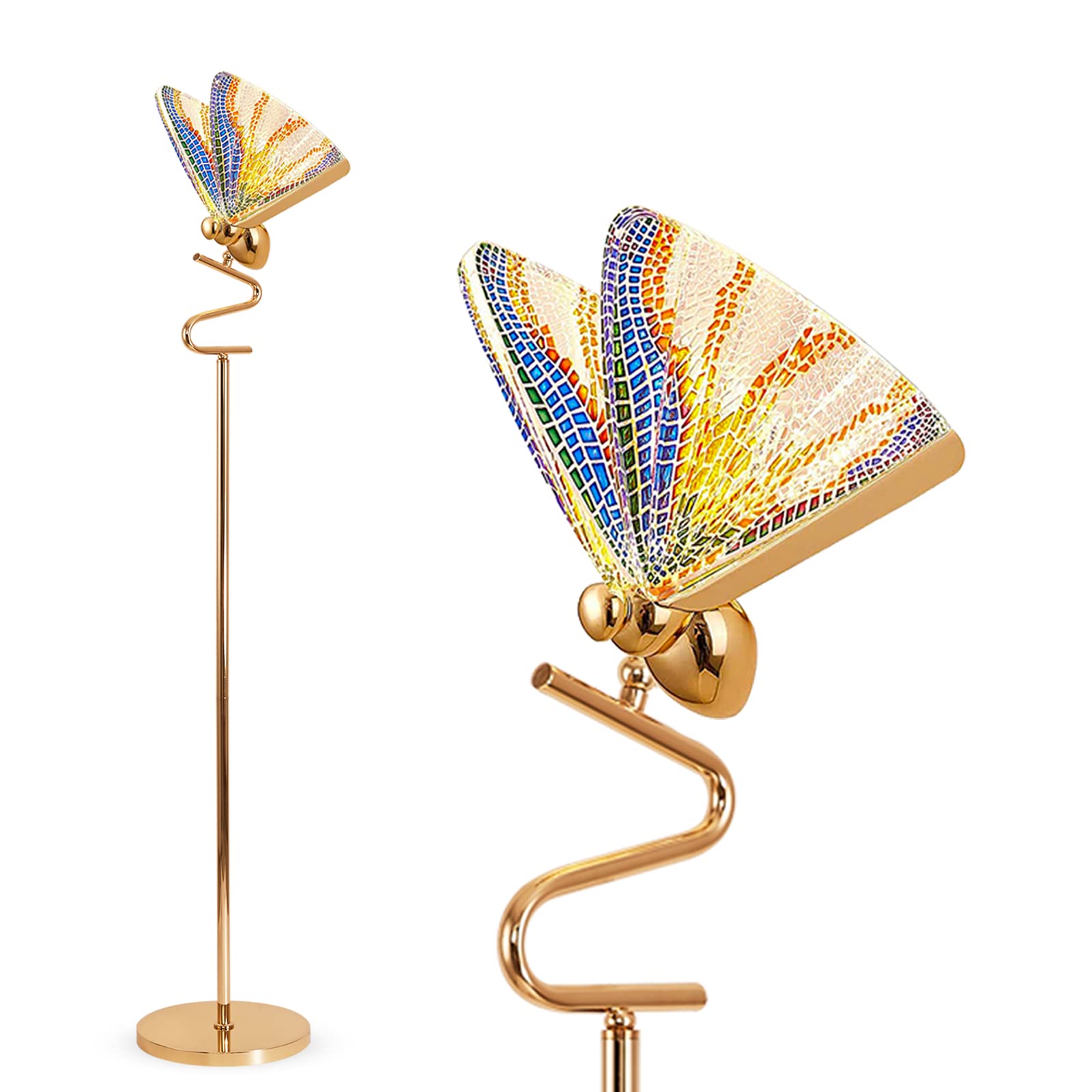 Gold Butterfly, Decorative Goose Neck Design, 12W LED Standing Tall Lamp for Living Room, 4000K Warm White Energy-Saving Modern Floor Lamp for Bedroom Office, Acrylic