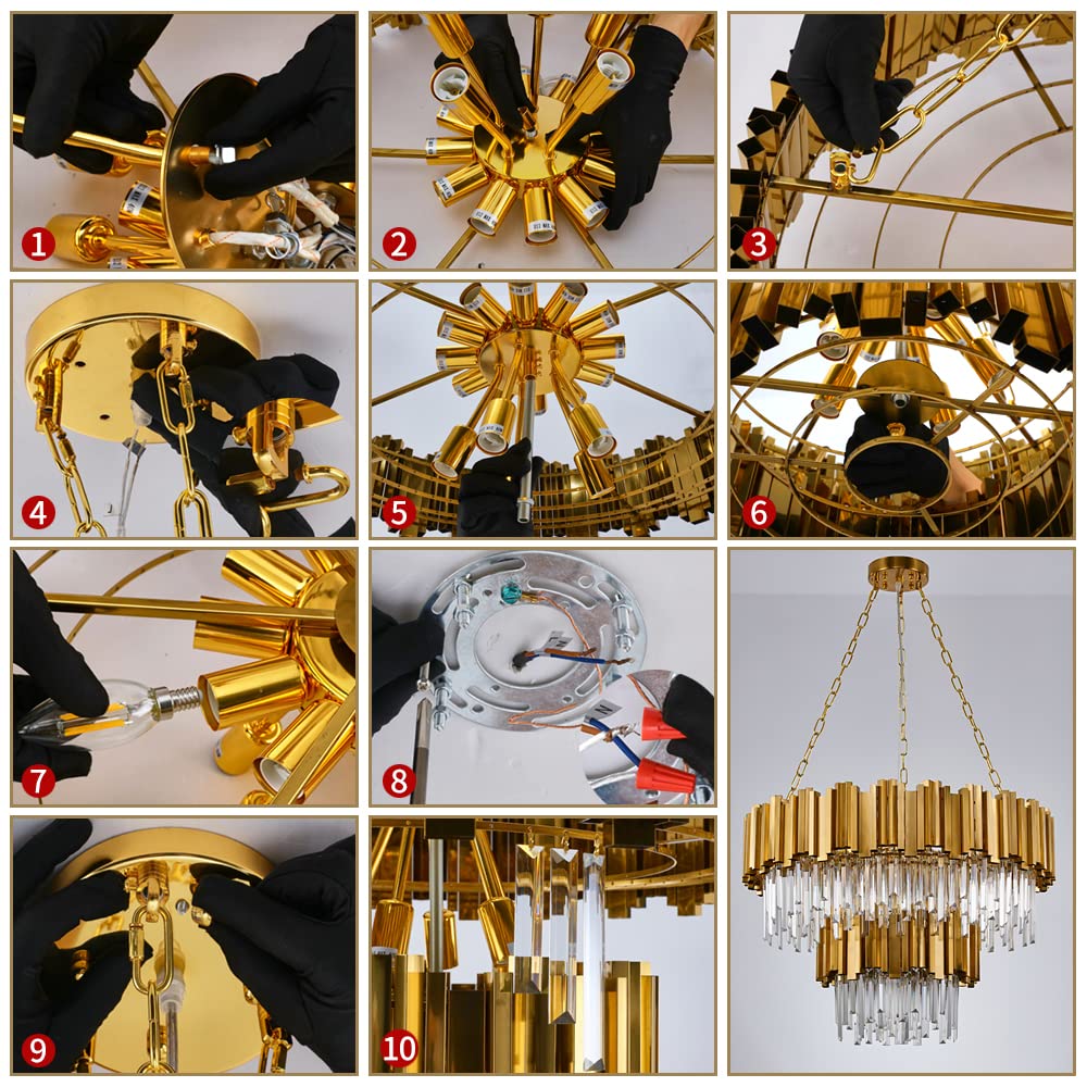 Modern K9 Crystal Pendant Lighting, Round Gold Crystal Chandelier Contemporary Luxury Pendant Ceiling Lighting Fixture for Dining Living Room Kitchen Island, Antique Gold