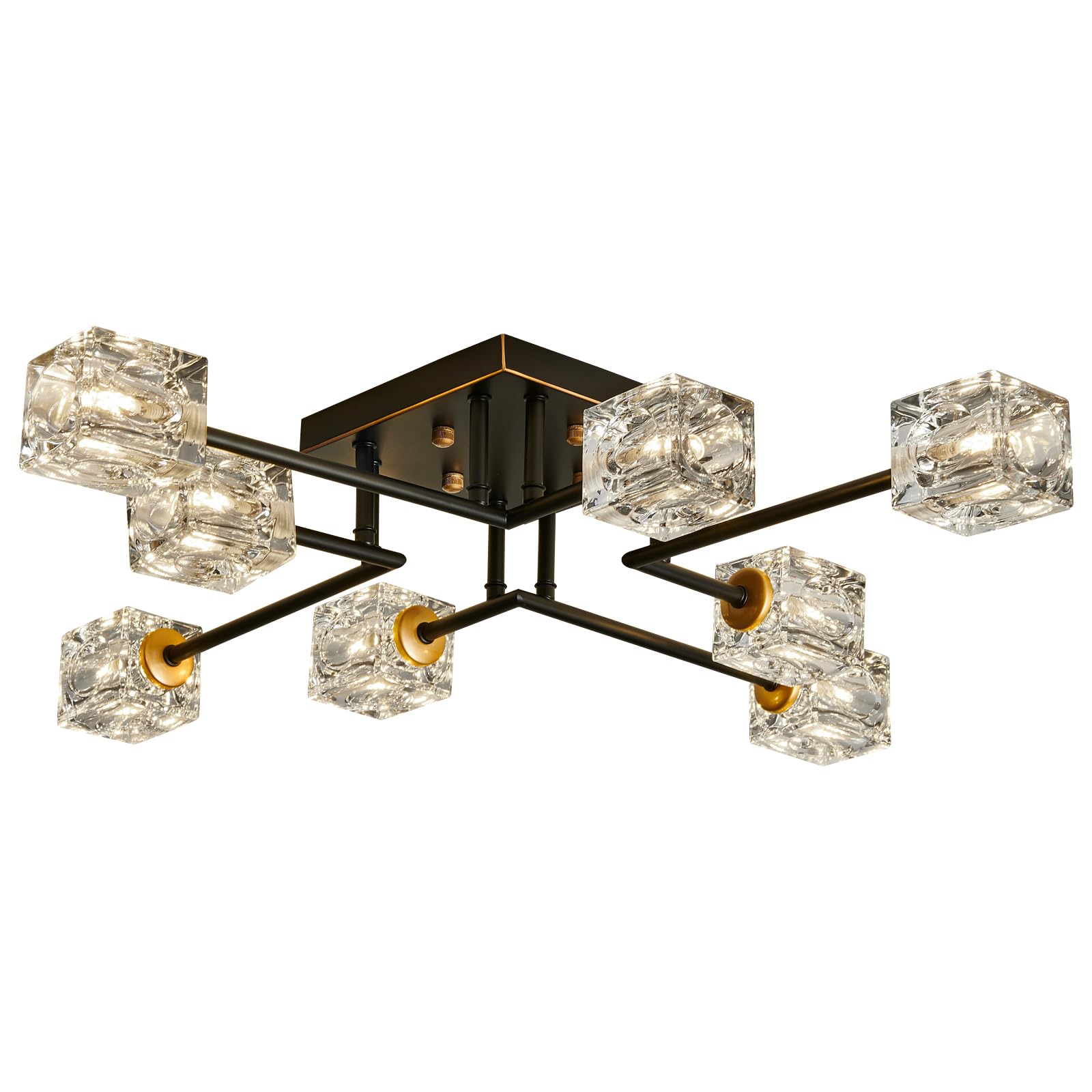 Vintage Gold Semi Flush Mount Ceiling Light 8-Light Glass Sputnik Chandeliers Mid Century Modern Crystal Ceiling Light Fixture for Living Room Dining Room Bedroom Kitchen Foyer