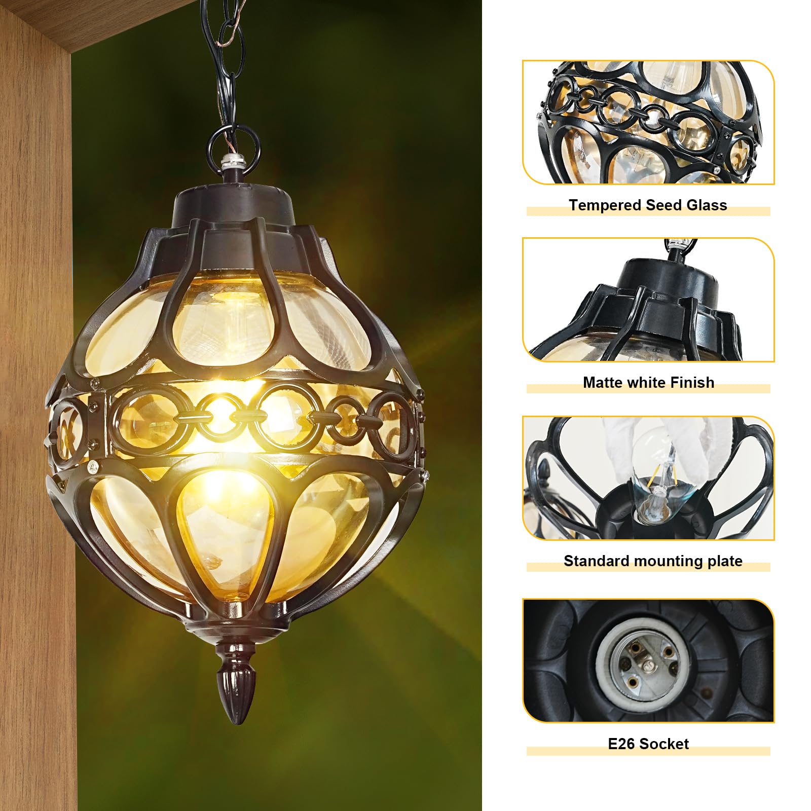 Large Globe Outdoor Pendant Light for Porch Patio Doorway Foyer, Sphere Aluminum Waterproof Outside Hanging Lantern Light, Adjustable Chain Soccer Ball Exterior Chandelier Light(1 Pack)