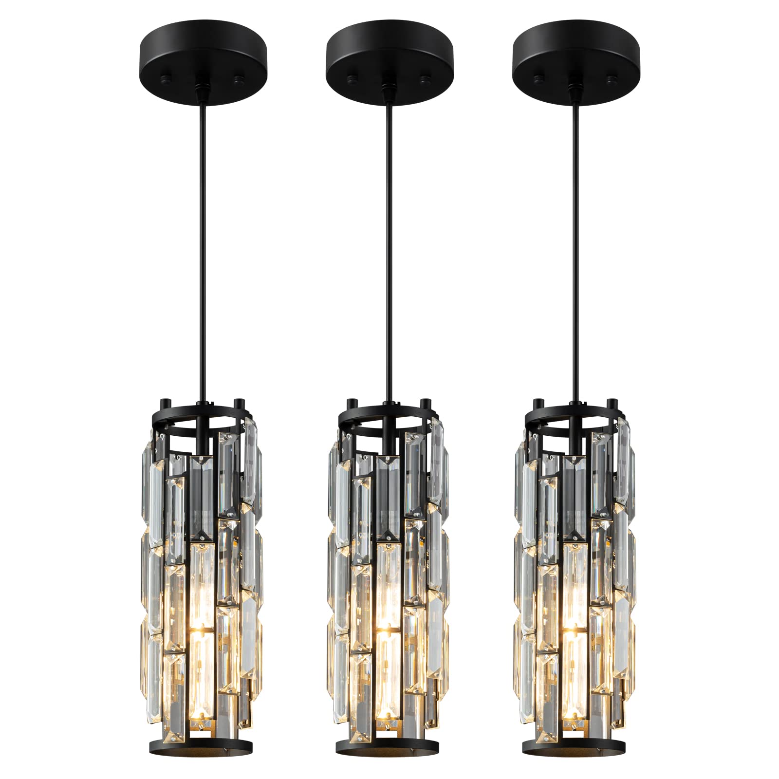 LMQNINE Pendant Lighting Modern Pendant Light, Mini Crystal Chandeliers,Adjustable Pendant Light Fixture for Kitchen Island Dinning Room Bedroom (Gold, 3-Light)