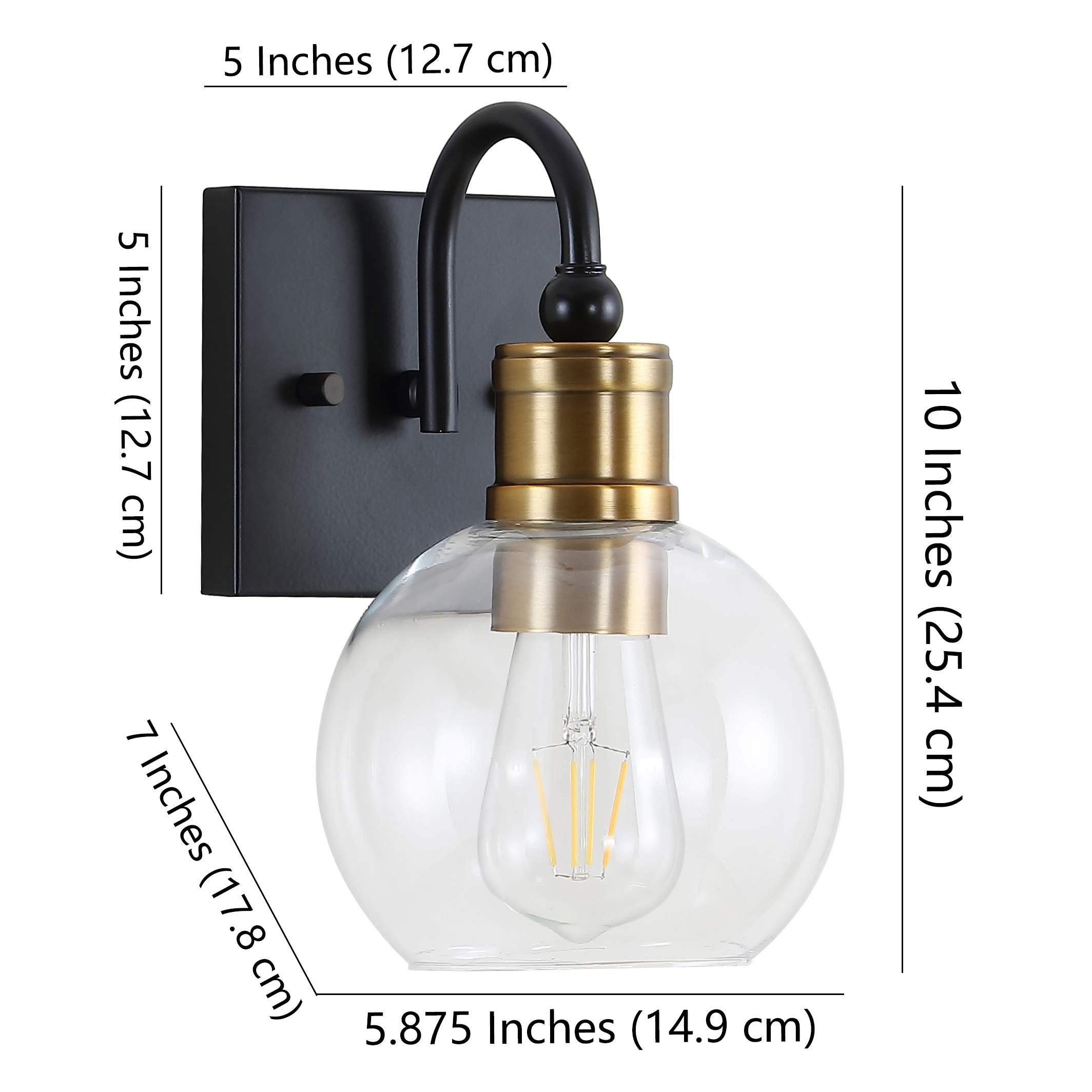 5.88" 1-Light Iron/Glass Rustic Vintage LED Vanity Light Industrial Bohemian 2700K LED 4W Bulb Entryway Lobby Kitchen Bathroom Bedroom Living Room Hallway, Black/Brass Gold