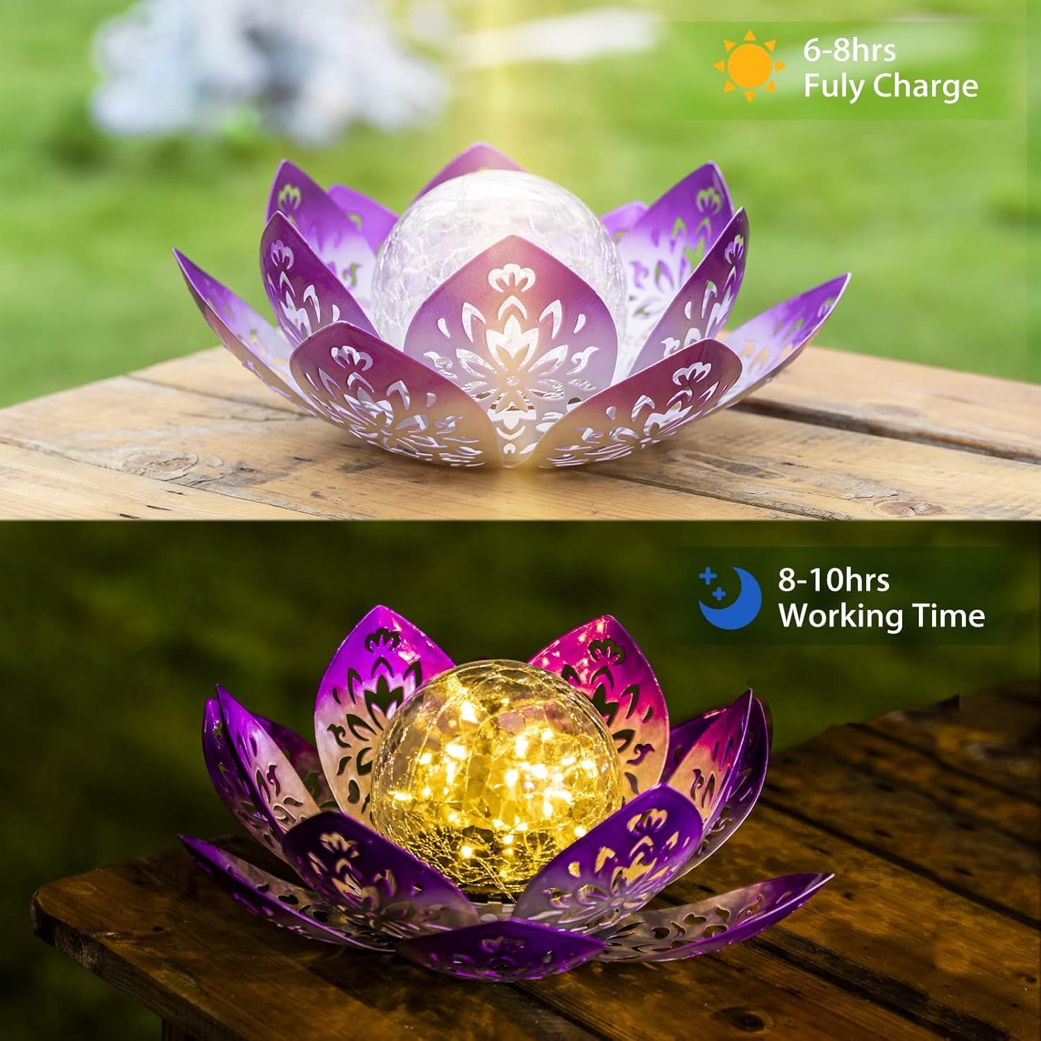 Solar Light Outdoor Waterproof Garden Light Metal Glass Decorative LED Lotus Flower Table Lamp