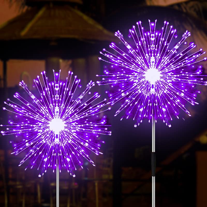 Solar Firework Lights, 2 Pack 120 LEDs 2 Lighting Modes Outdoor Waterproof for Garden Patio Walkway Pathway Party Wedding Christmas Decorative - Cool White