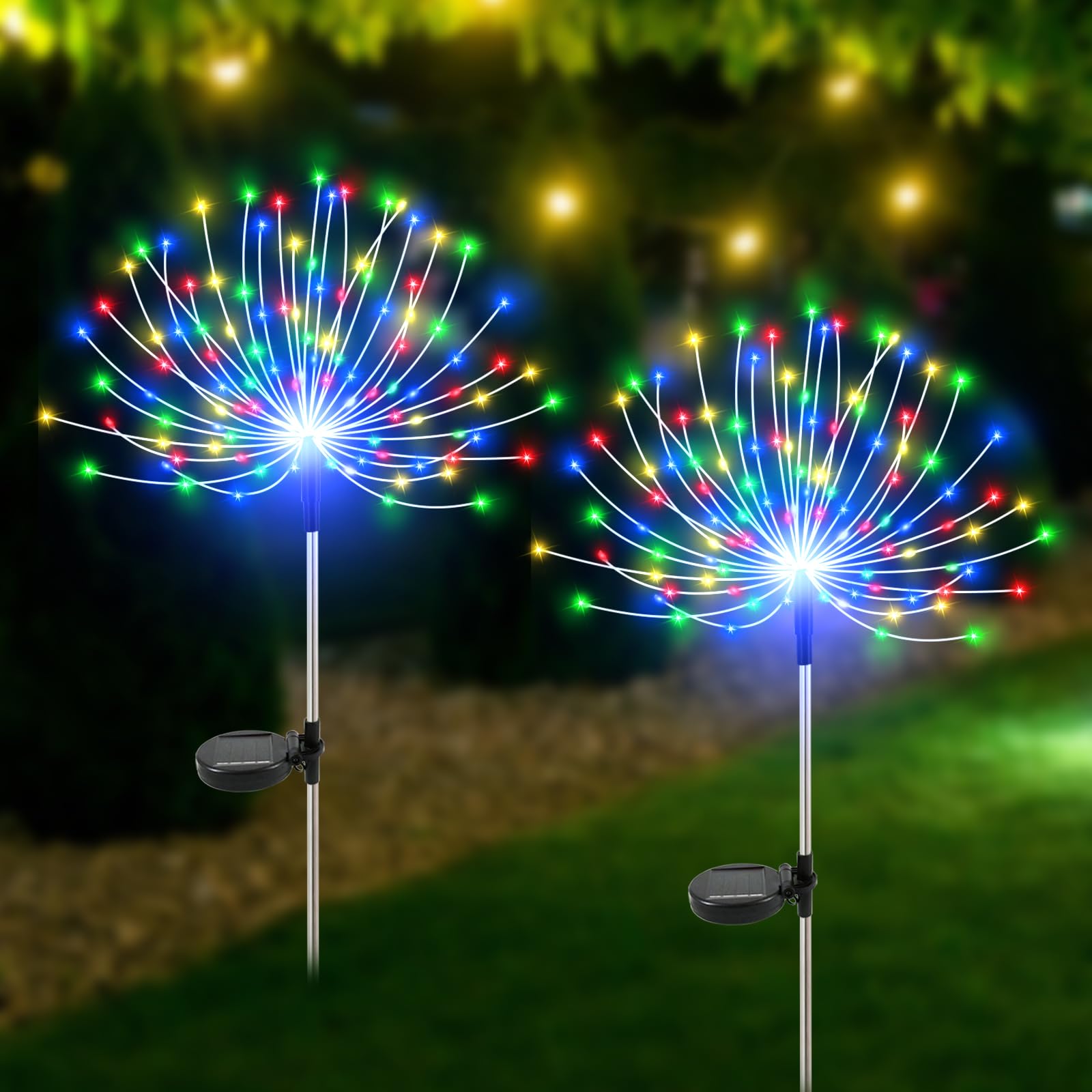 Solar Garden Lights Outdoor Waterproof, 2 Pack 120 LED Solar Firework Lights Decorative Garden Décor Outside for Flowerbed Halloween Christmas Decorations, Multicolor