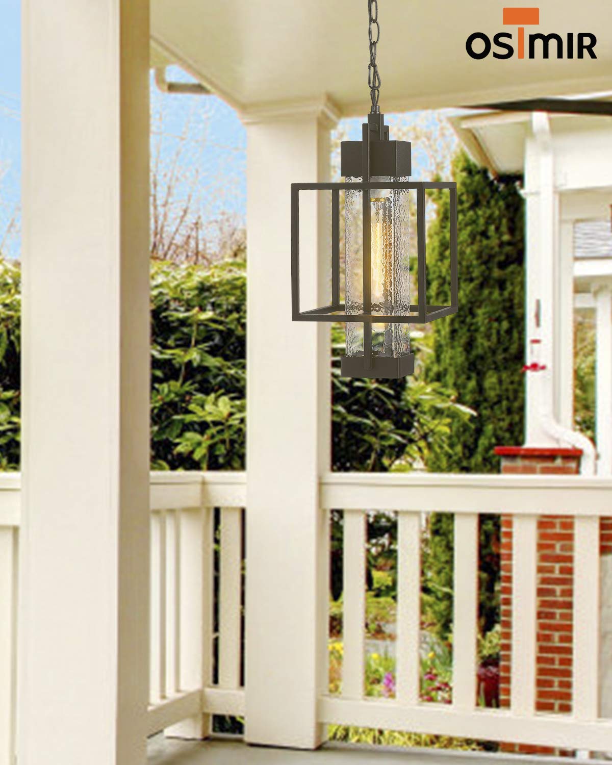 Outdoor Pendant Light Fixture, 1 Light Exterior Hanging Lantern Porch Light, 14" Outside Lighting for House in Black Finish with Bubble Glass Lamp Shade 2375/1HL