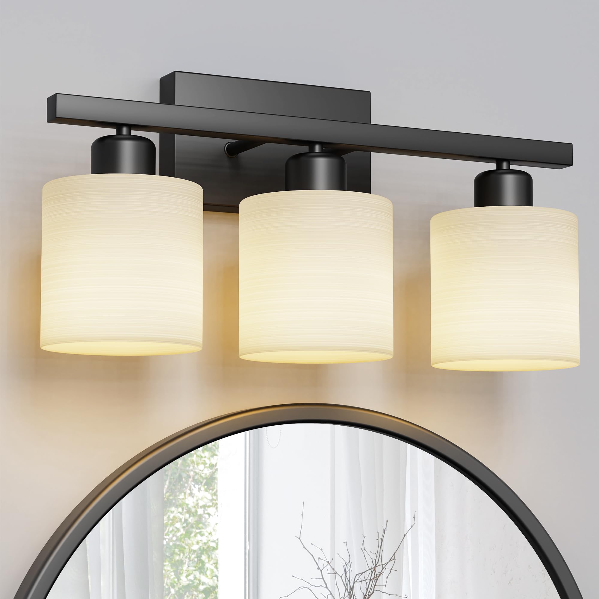 Bathroom Light Fixtures, Bathroom Lighting Fixtures Over Mirror, Classic Vanity Lights, Modern Bathroom Vanity Light with Textured Frosted Opal White Glass Shades, Brushed Nickel, 3-Light