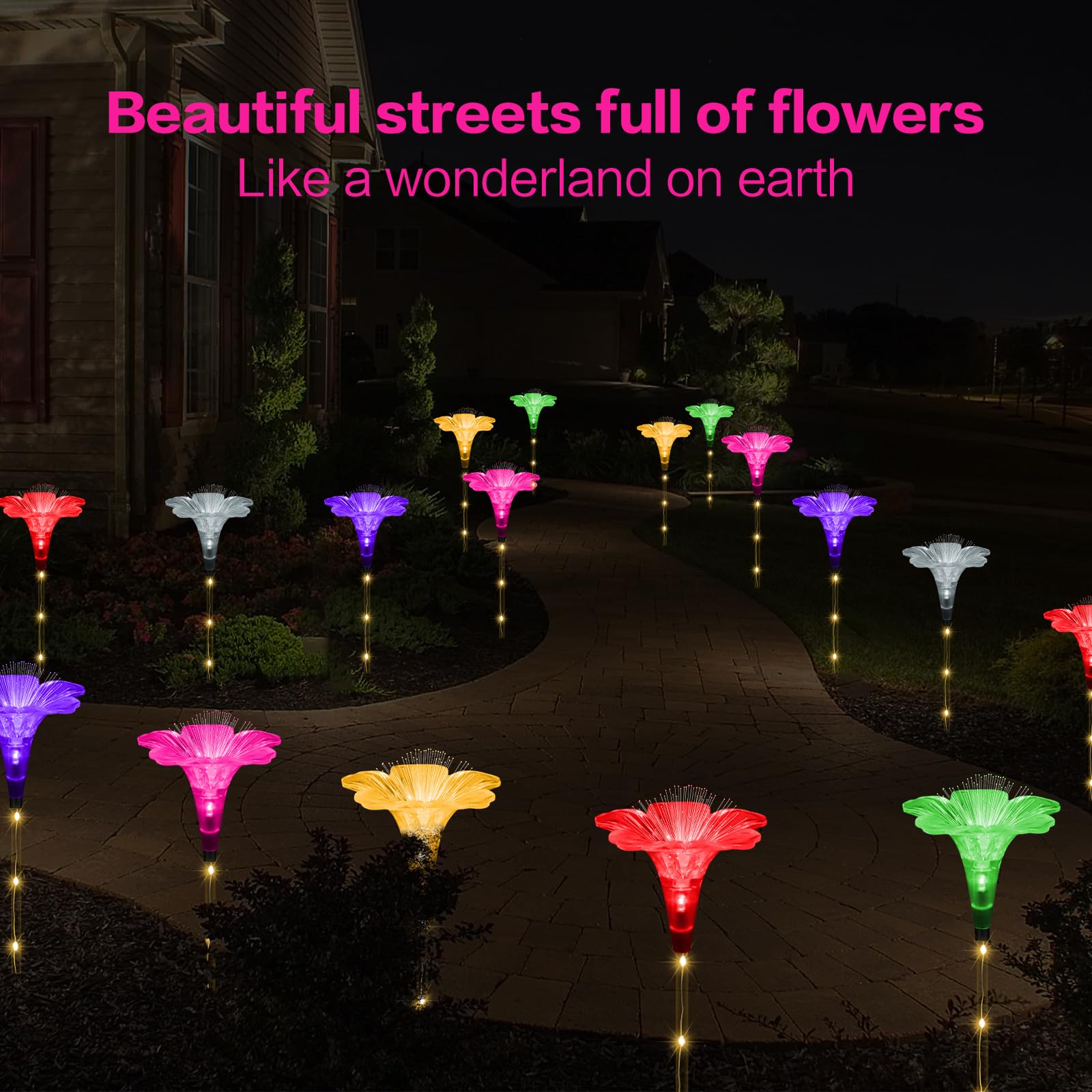 Solar Outdoor Lights,Set of 6 Solar Garden Lights with 6 Red Rose Flower,Waterproof Rose Stake Lights for Garden Yard Pathway Outside Decor