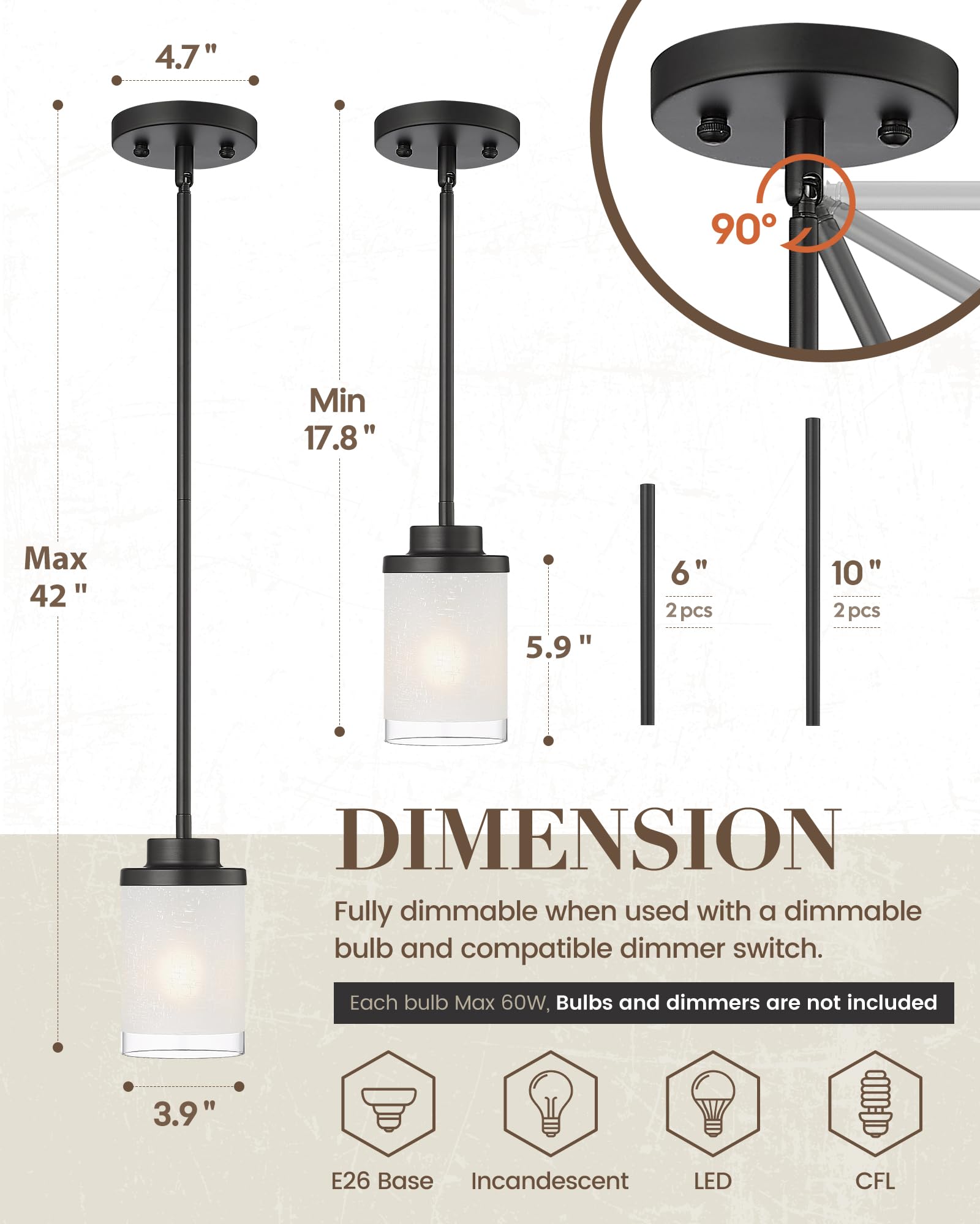 TENGXIN 3-Lights Modern Pendant Light with Glass Shade Brushed Nickel Pendant Lighting Adjustable Industrial Retro Style Hanging Light Fixture for Kitchen, Farmhouse