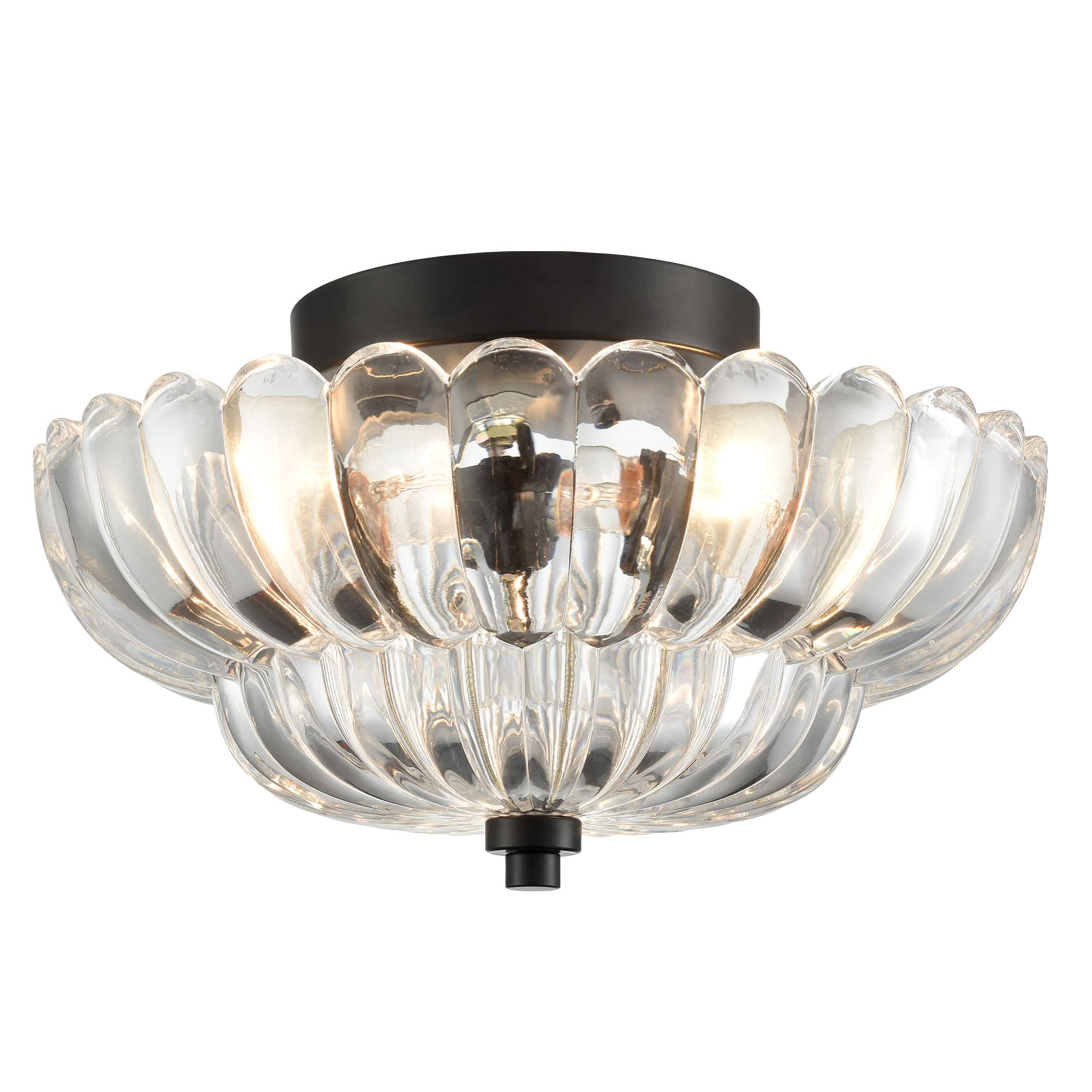 Modern Black Ceiling Light Traditional Semi Flush Mount Ceiling Light with Scalloped Clear Glass for Living Room Hallway Close to Ceiling Light Fixture