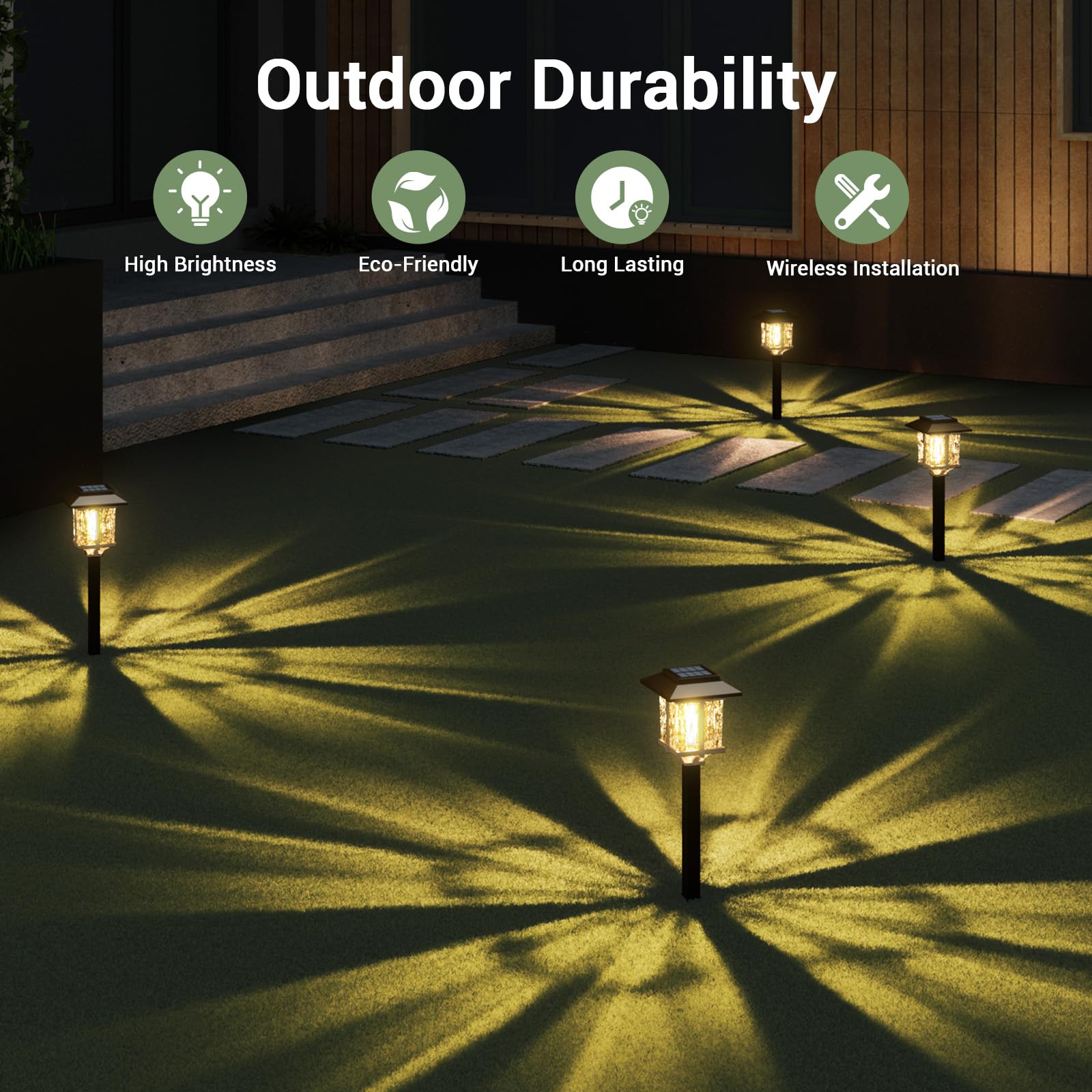 Solar Lights Outside - 6 Pack Solar Lights Outdoor Waterproof, 2 Tone-Bronze & Wood Color, 15 LM LED Auto On/Off Glass Outdoor Solar Lights for Yard Garden Pathway Walkway Driveway(Warm White)