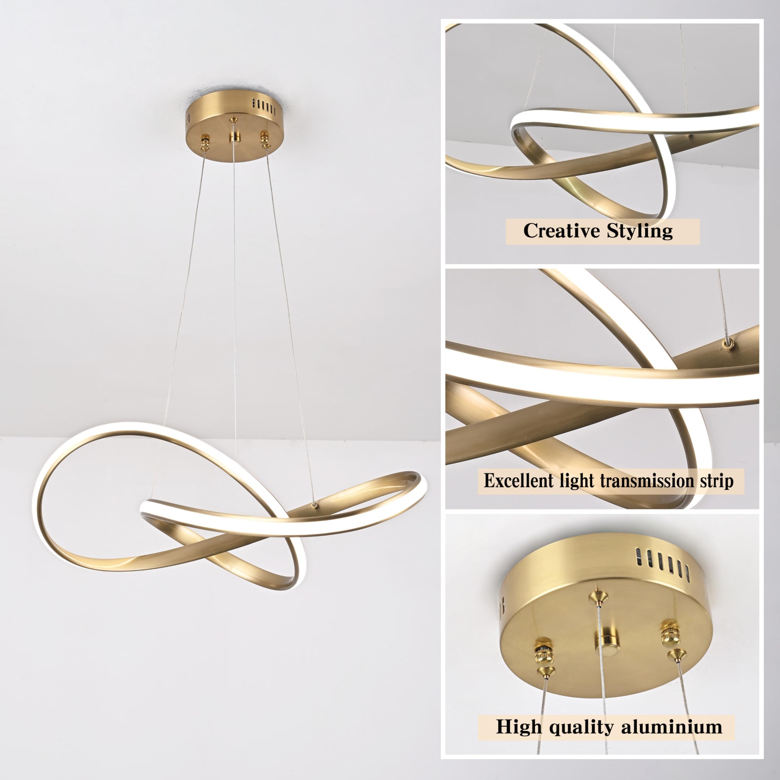 Modern LED Chandelier Contemporary Pendant Lighting Ring Light Fixture Gold with 4000K and 59in Height Adjustable Hanging Lamp for Kitchen Island Hallway Foyer Closet Corridor