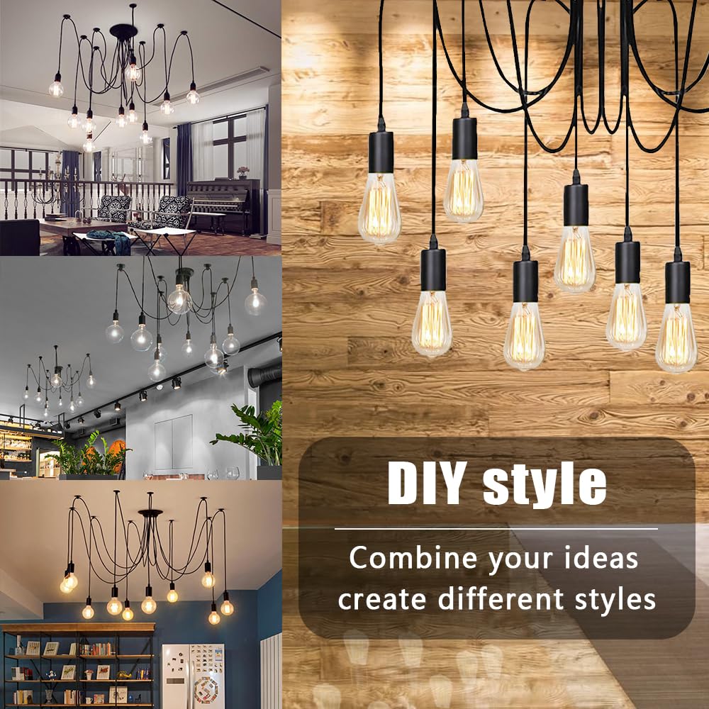 Classic Spider pendent Lamps, Ajustable DIY Ceiling Spider Light E27, Rustic Chandelier, Industrial Hanging Light Dining Hall Bedroom Hotel Decoration, 6 Arms(Each with 1.7m Wire)