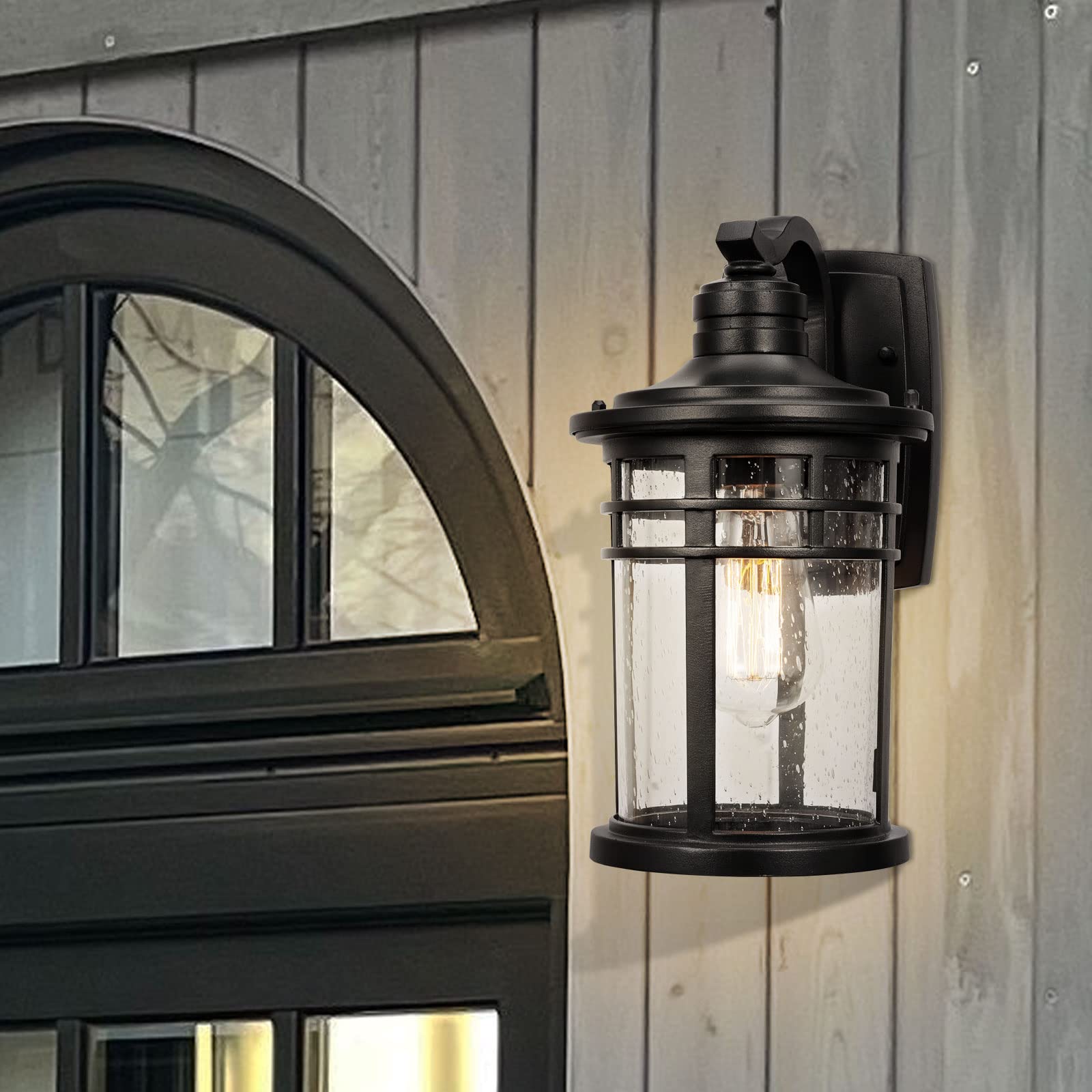 Outdoor Porch Lights Wall Mount, Outdoor Light Fixtures Sconces Wall Lighting with Seeded Glass Waterproof Exterior Lights for Patio Yard House Hallway Doorway Garage(1 Pack, White)