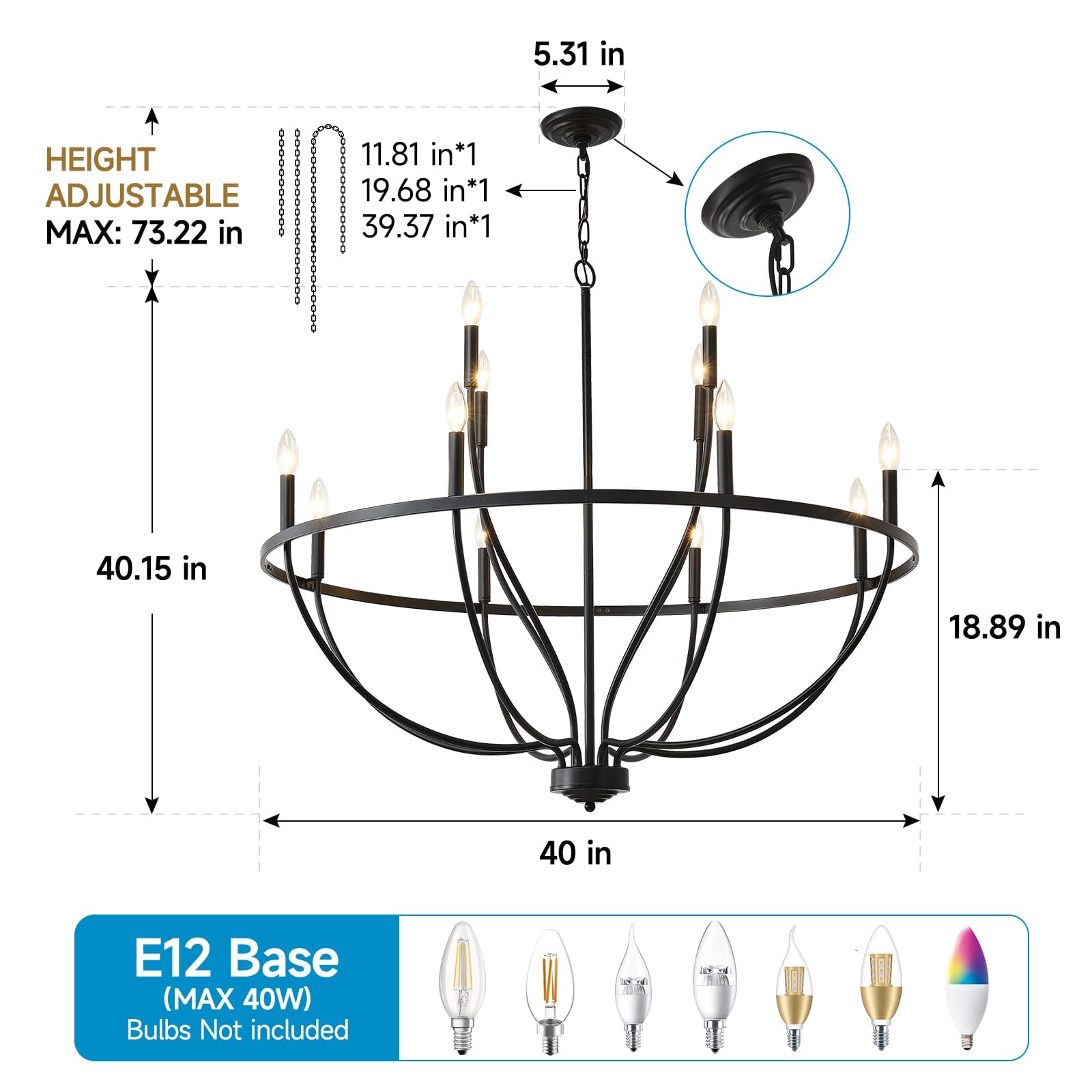 Gold Chandeliers, 6-Light Metal Candle Farmhouse Chandeliers, Rustic Industrial Modern Chandeliers Lighting Fixtures Hanging for Living Room, Kitchen, Bedroom, Dining Room(Bulbs are not Included)