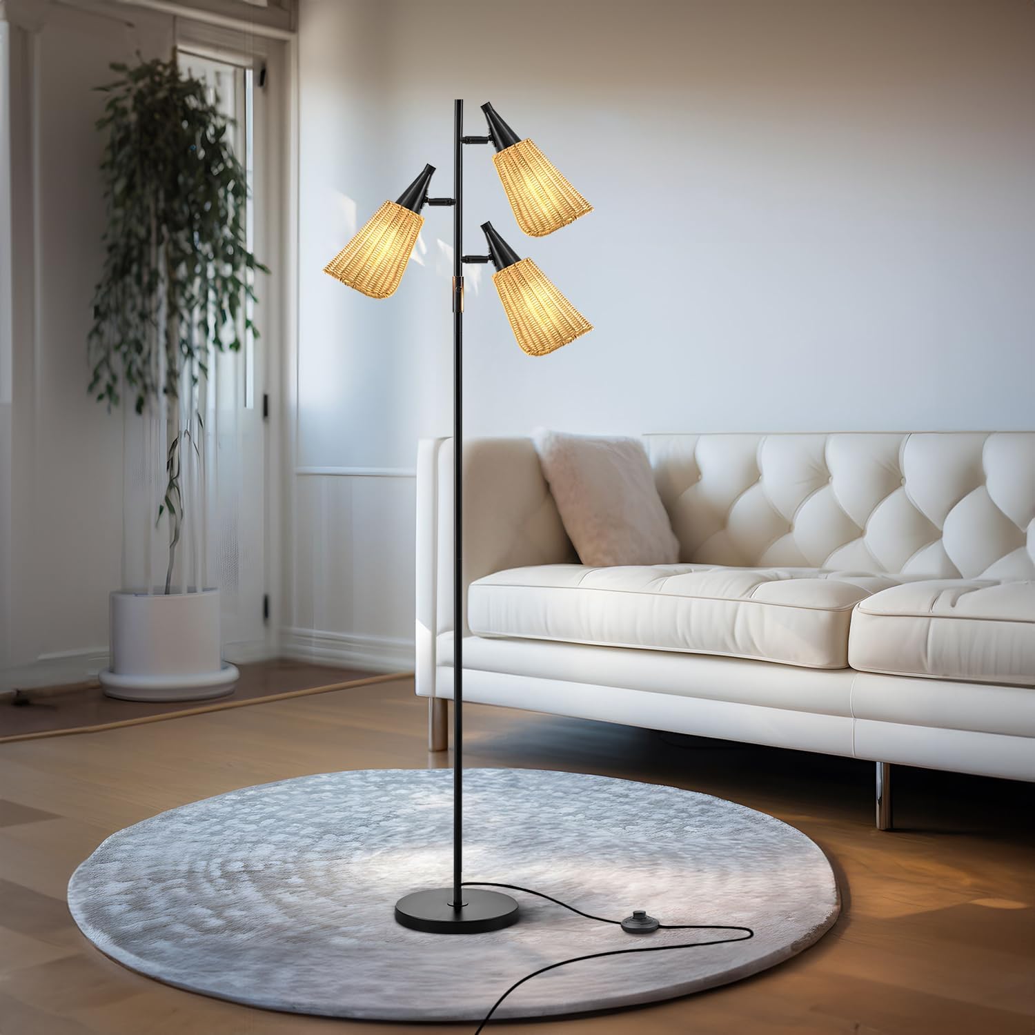 61" Modern Gold Floor Tree Lamp with 2 Light Source Standing Tall Pole Lamps with Foot Switch for Living Rooms, Bedrooms, Home, Office