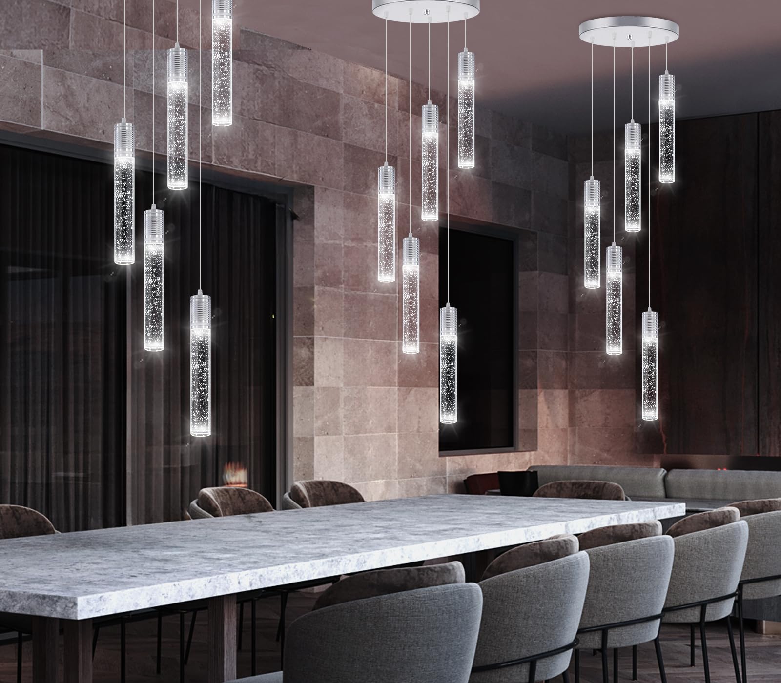 3 Lights Independent Kitchen Island Dining Room Light Pendant Light Fixtures Bubble Crystal Chandeliers Modern Kitchen Island Lighting Chandeliers Fixtures LED Lampara, 6000K LED Bulbs Included