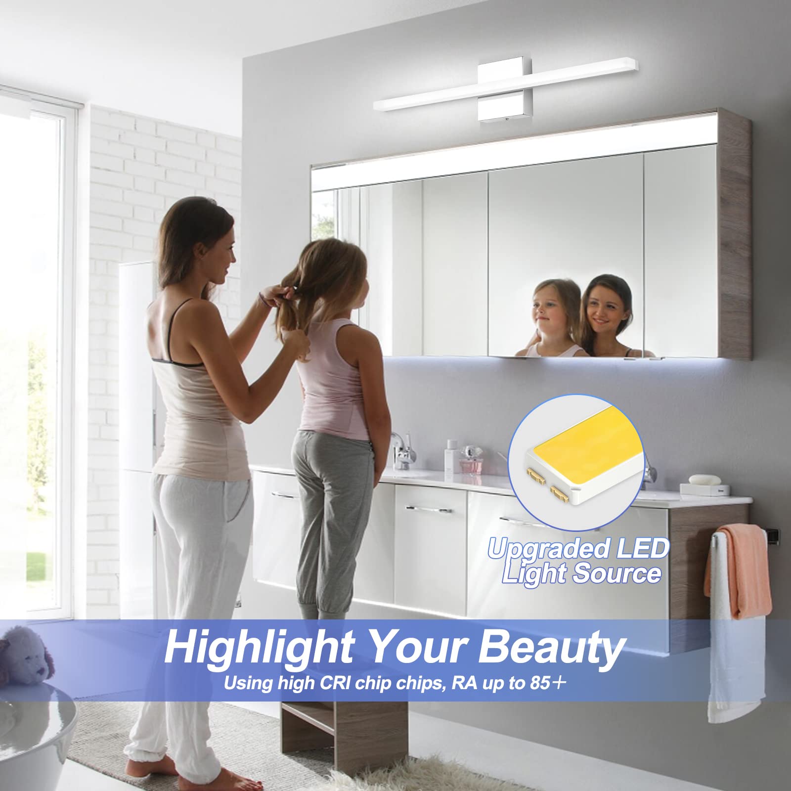 LED Vanity Lights Bar 24 Inch Bathroom Light Fixtures 14W IP44 Over Mirror Lighting Indoor Wall Sconces Modern Cool White 6000K for Washroom