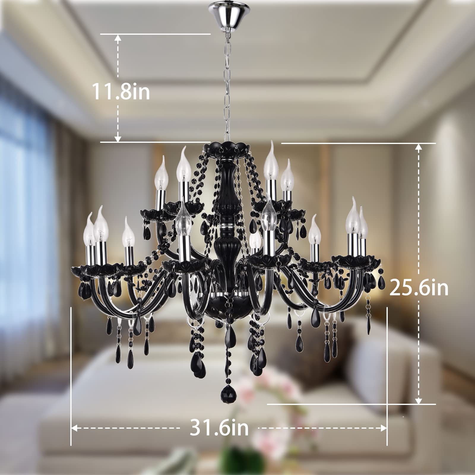 White Crystal Chandelier, 15-Light Crystal for Chandelier Elegant Raindrop Light Fixture Style Luxurious Candle Chandelier for Dining Room.