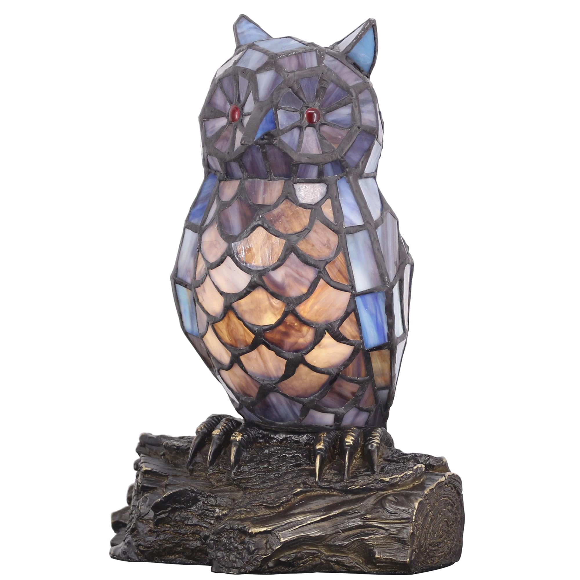 Small Tiffany Lamp Stained Glass Animal Table Lamp Mini Accent Desk Night Light (Blue Purple Owl)