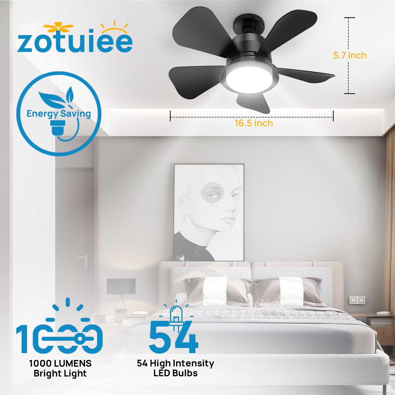 Ceiling Fans with Lights, Socket Fan Light with Remote, 3 Colors 5 Brightness Dimmable LED Ceiling Fan with Lights, 3 Wind Speeds Quiet Ceiling Fan for Bedroom Living Room Kitchen Home Indoor