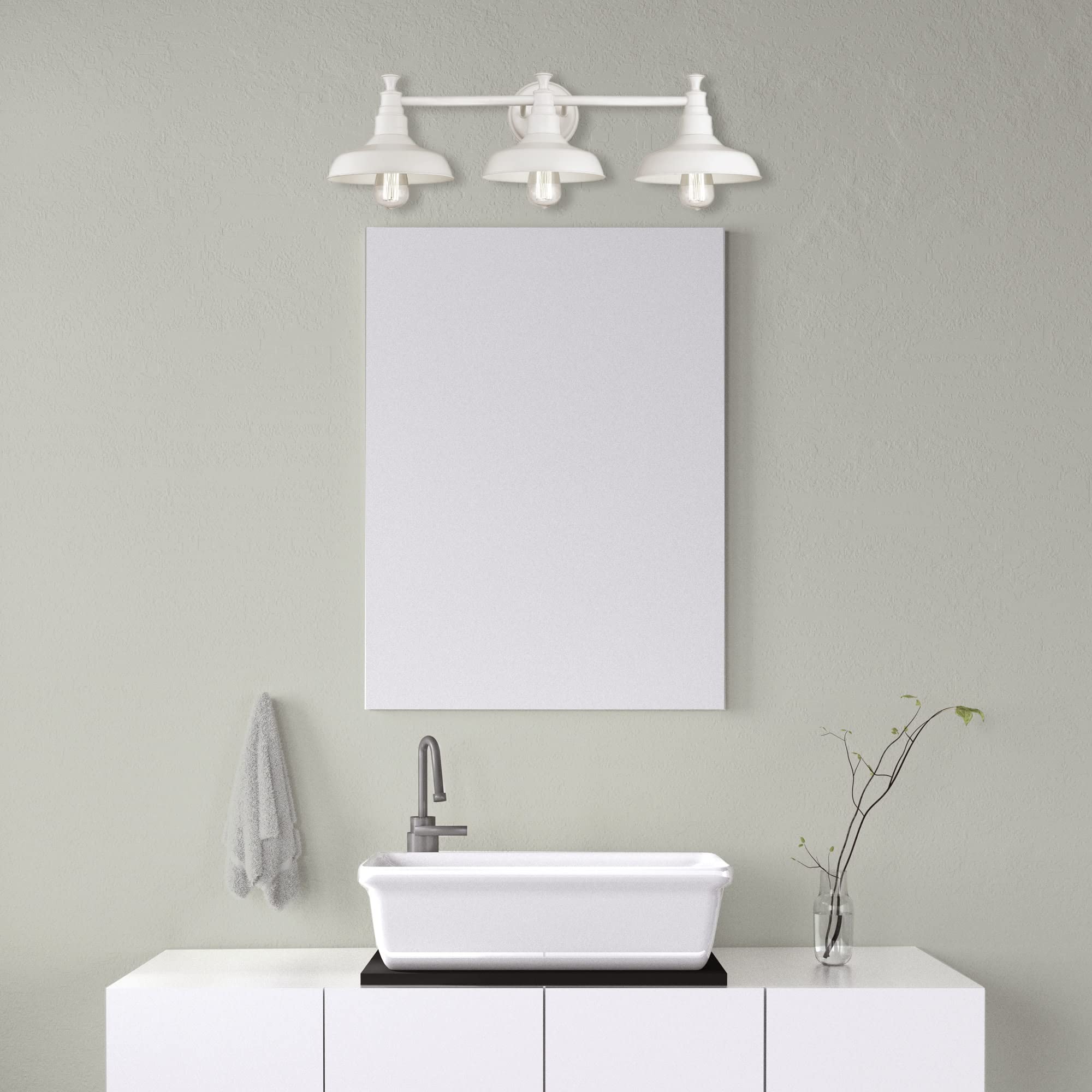 Industrial Farmhouse 3-Light Indoor Bathroom Vanity Light with Metal Shades for Over the Mirror, Galvanized Paint