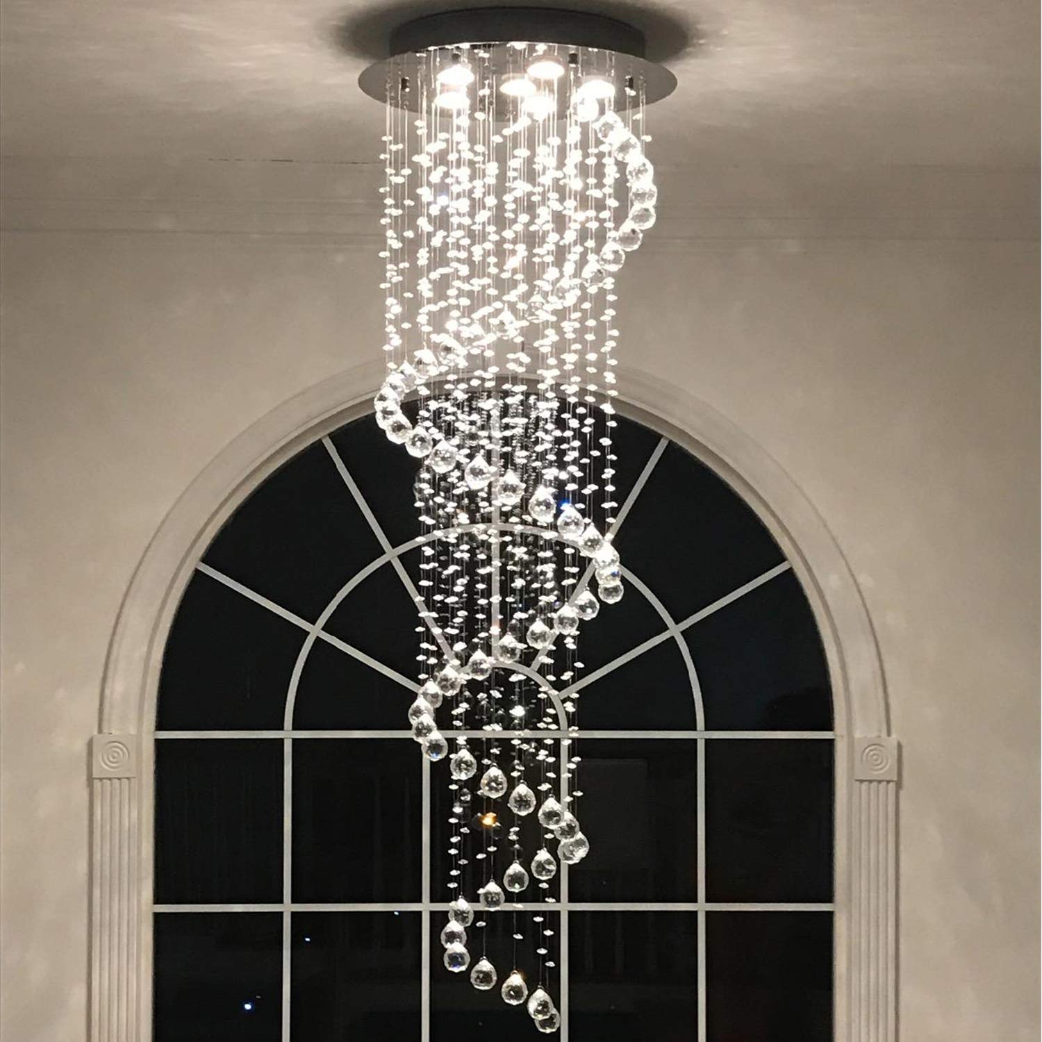 Elegance Spiral Chandelier for Dining Area, Modern Swirl Raindrop Chandelier Light Fixture for Foyer Hallway Crystal Chandeliers for High Ceilings, Modern Hanging Light D15 x H31 of CRYSTOP