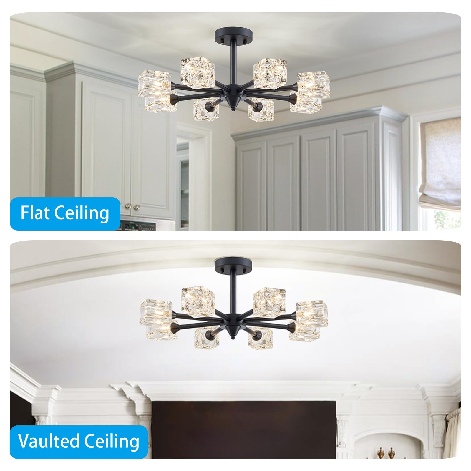 8-Light Semi Flush Mount Ceiling Light Fixture Modern Antique Gold Sputnik Chandeliers Fashion Lighting for Bedroom Dining Room Farmhouse Kitchen Office