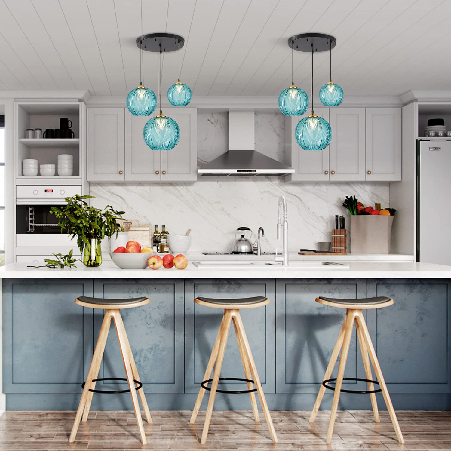 KCO Lighting 3-Lights Smoke Gray Glass Pendant Light Black Globe Round Cluster Chandelier Mid-Century Modern Multi Light Pendant Lighting Nordic Kitchen Island Light Fixture