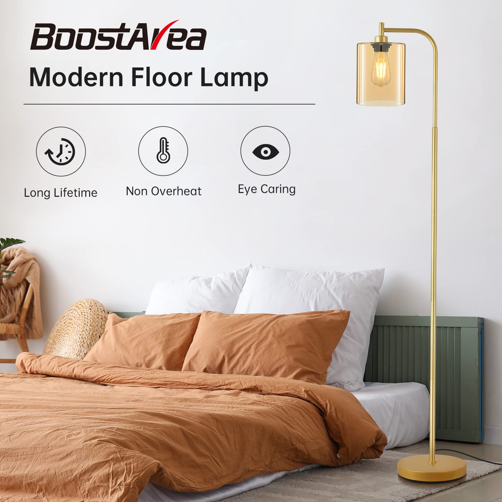 Floor Lamp, 6W Black Modern Floor Lamp with 4W Adjustable Reading Lamp, 2700K Energy-Saving LED Bulbs Included, Industrial Bright Floor Lamp for Bedroom, Living Room and Office