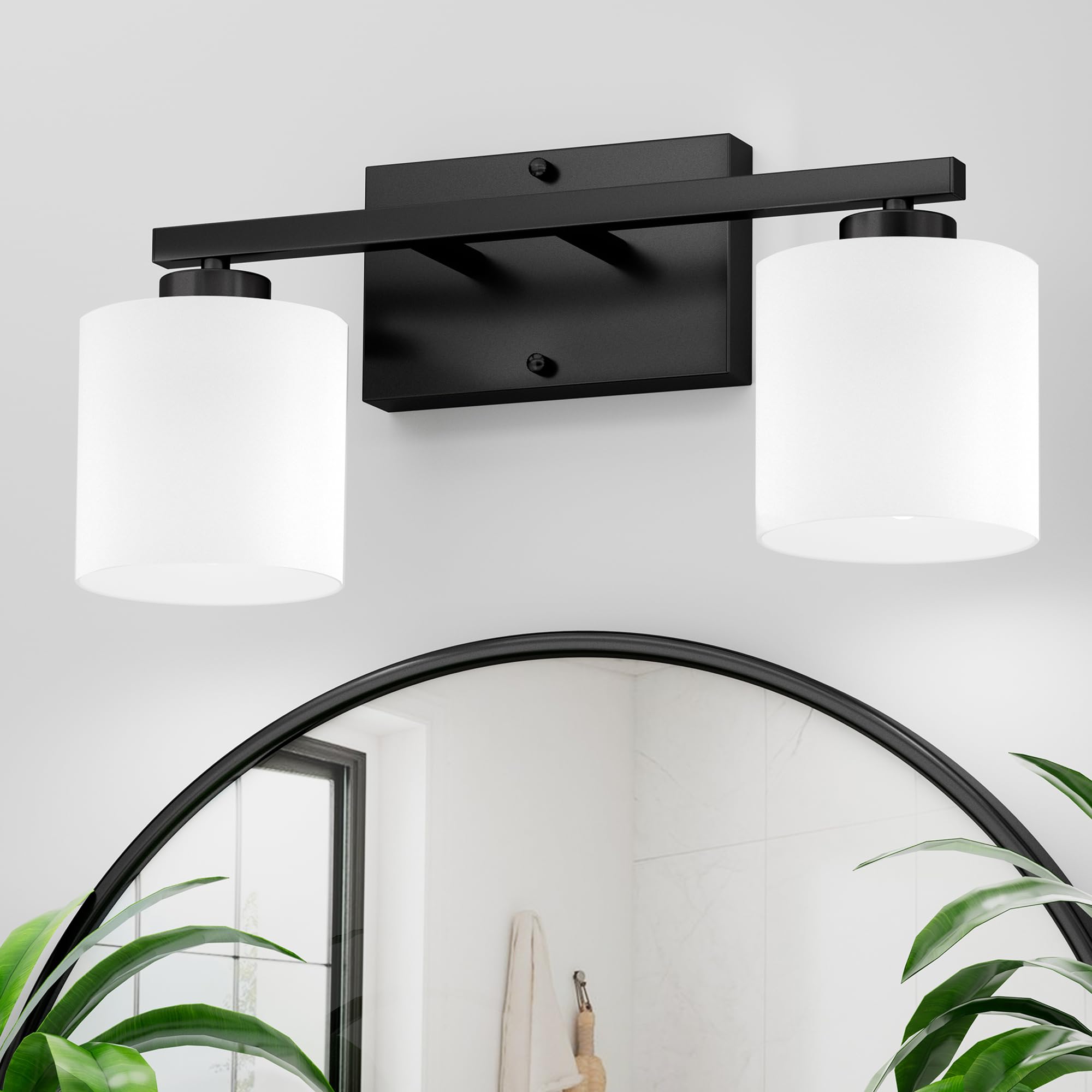 Honesorn Bathroom Light Fixtures 4-Light, Matte Black Bathroom Vanity Light Over Mirror, Modern Vanity Lights for Bathroom with Frosted Shade & Anti-Rust Nickel Finished, E26 Base Vanity Lighting