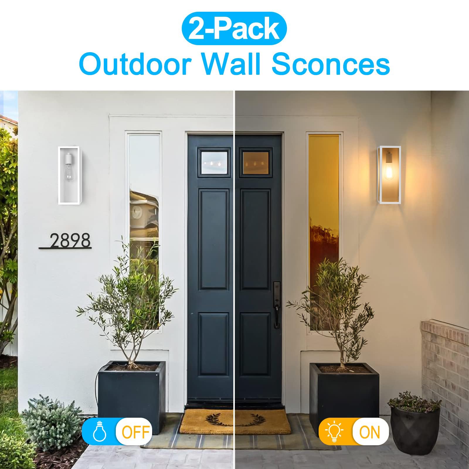 2-Pack Outdoor Wall Lanterns, Exterior Waterproof Wall Sconce with Glass Shades, Matte Black Porch Lights Wall Mounted, Anti-Rust E26 Modern Wall Lighting Fixtures for Patio Garage Entryway Front Door