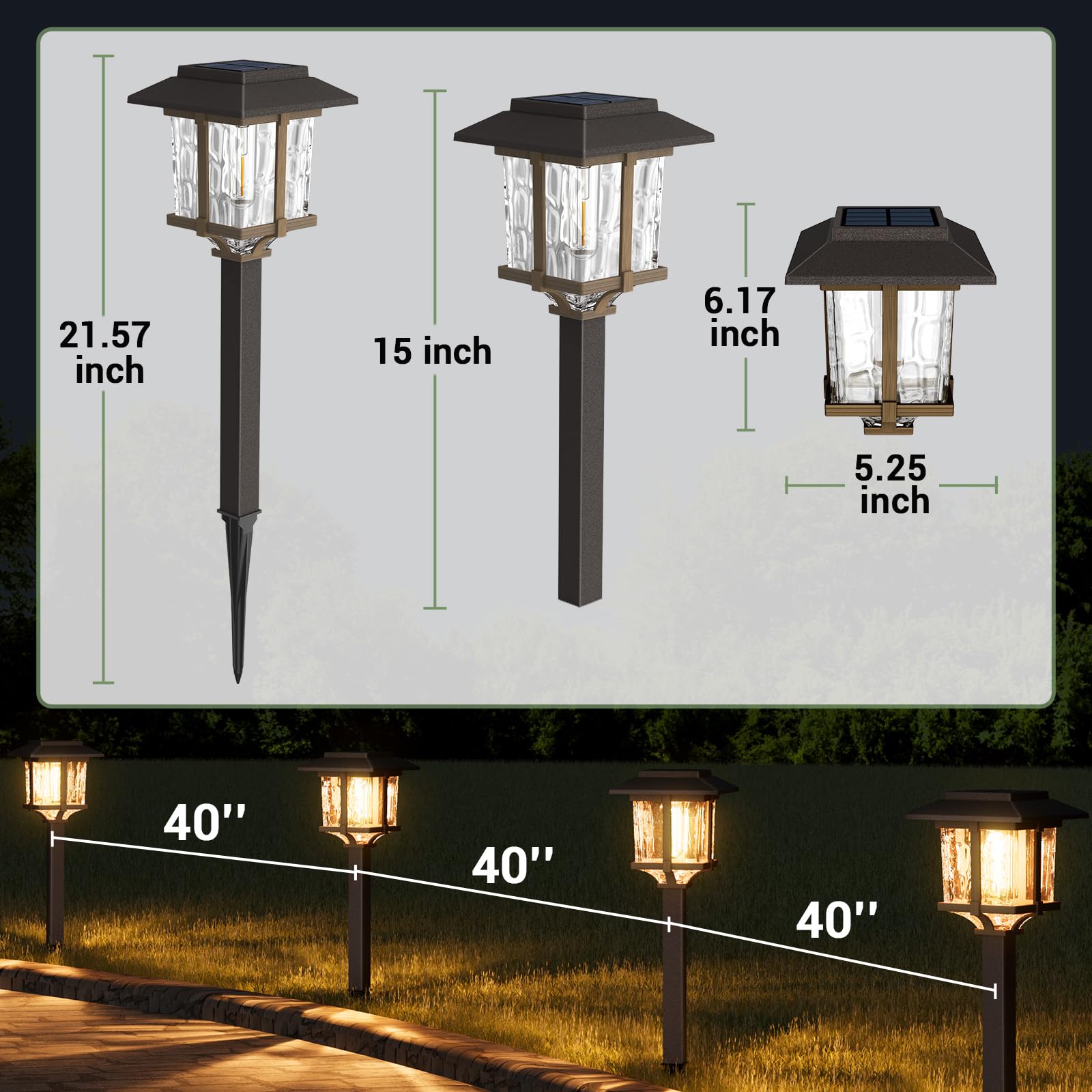 Solar Lights Outside - 6 Pack Solar Lights Outdoor Waterproof, 2 Tone-Bronze & Wood Color, 15 LM LED Auto On/Off Glass Outdoor Solar Lights for Yard Garden Pathway Walkway Driveway(Warm White)