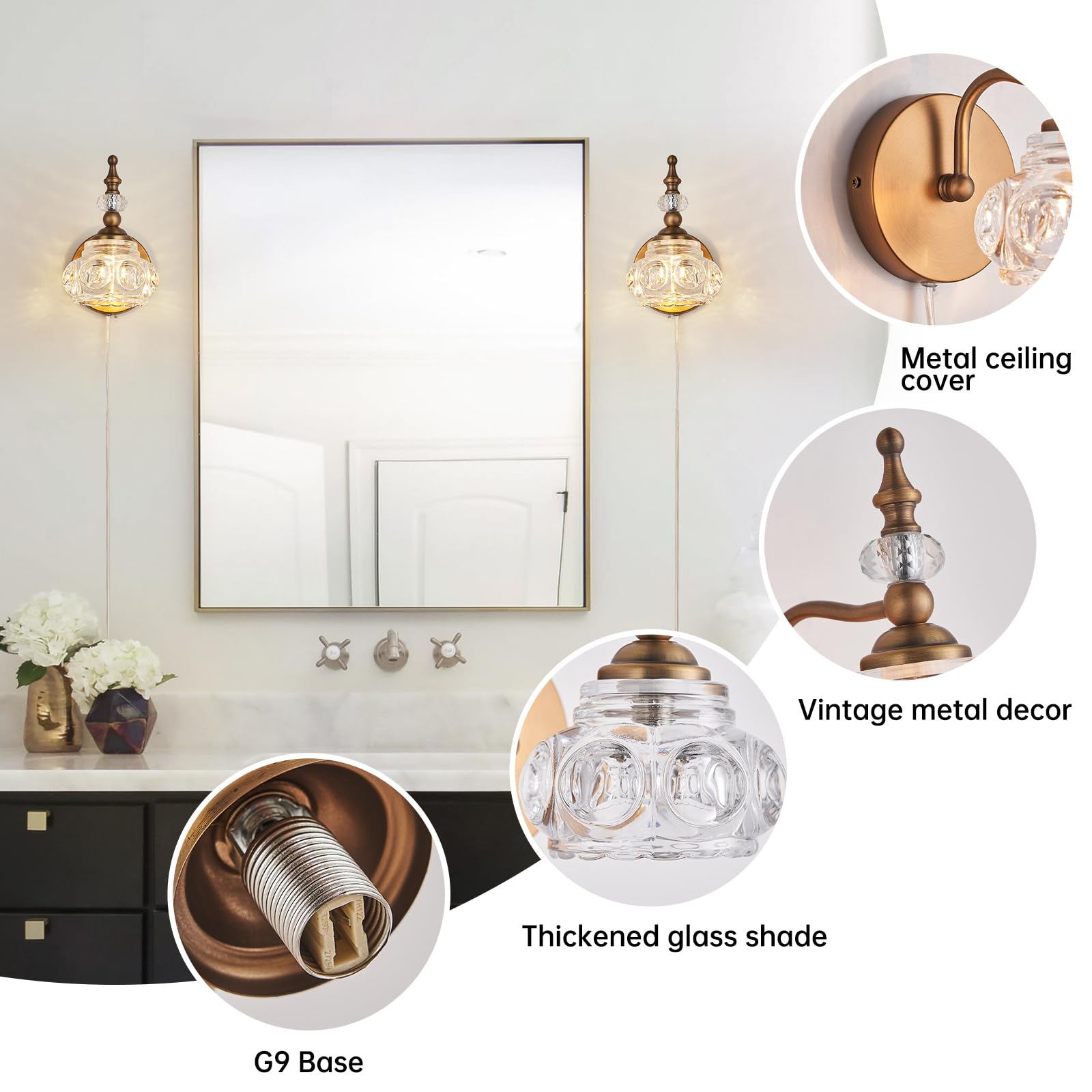 Industrial 1-Light Bathroom Vanity Light Fixture, Black Wall Source with Glass Shade, Rust-Proof and Durable, Using G9 Bulbs for Bedroom, Bathroom, Living Room