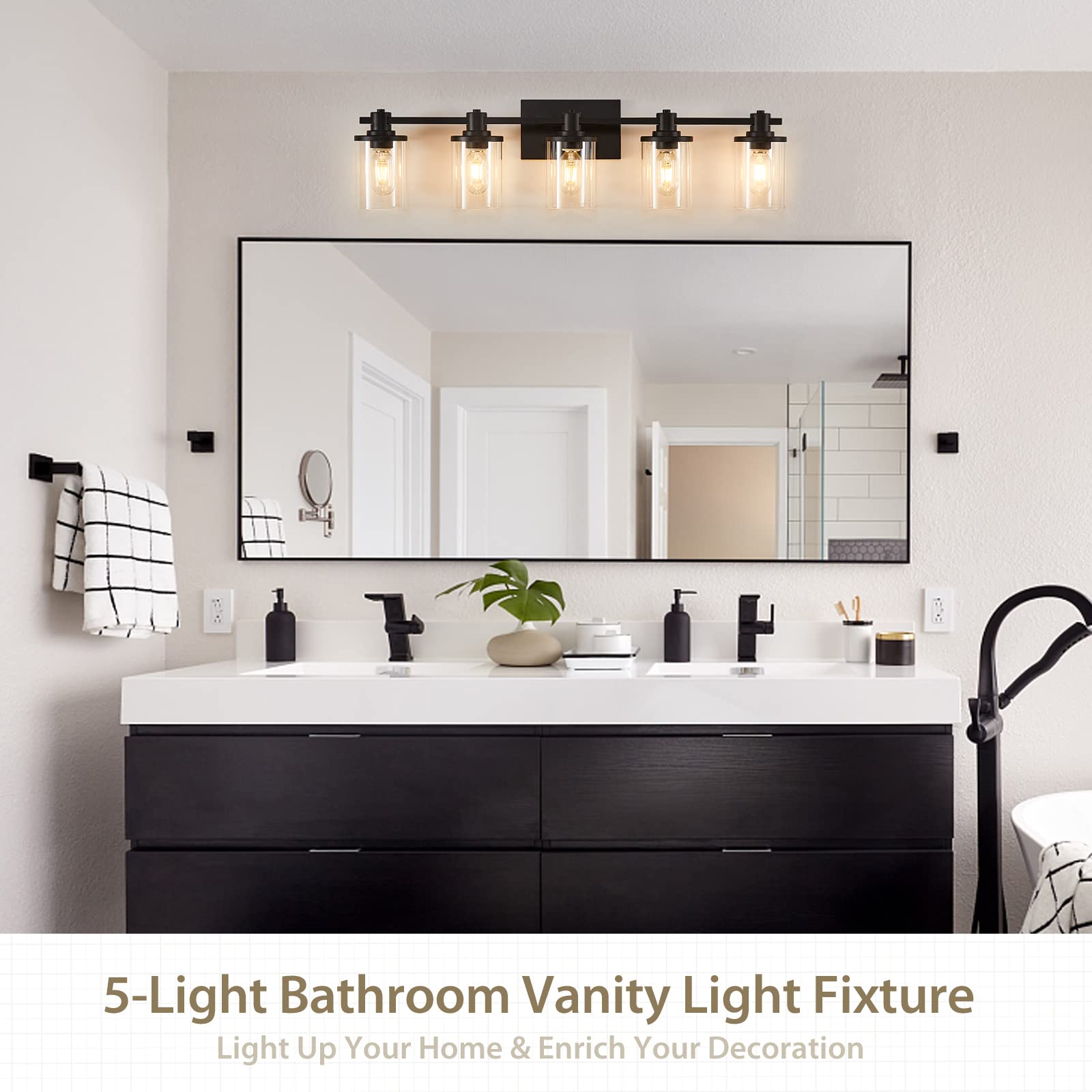 3 Light Bathroom Vanity Light, Black and Gold Bathroom Light Fixtures with Clear Glass Shade, Matte Black Finish, Brushed Gold Copper Accent Socket, Modern Gold Vanity Lights for Bathroom Over Mirror