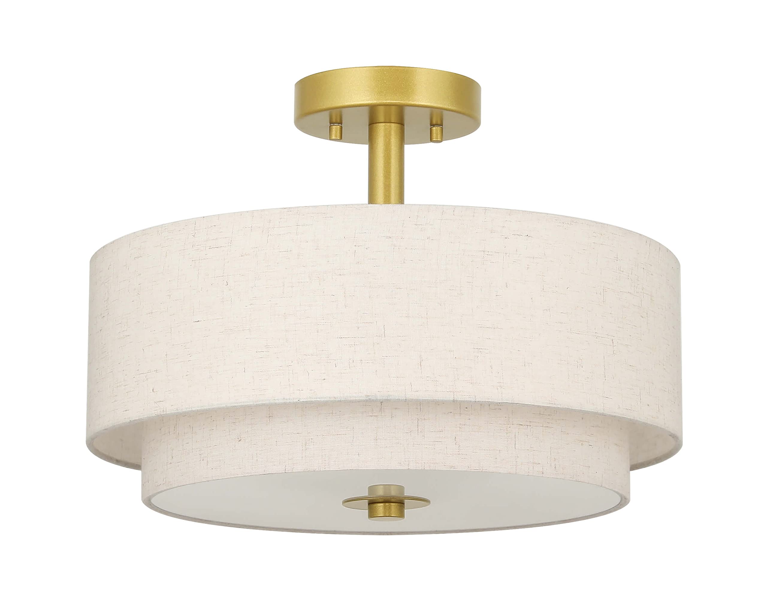 Lighting 3 Light Semi Flush Mount Light, Close to Ceiling Light Fixture with Fabric Shade Retro Gold Brass 16 inch Semi Flush Drum Light for Bedroom & Living Room XB-SF1289-GB