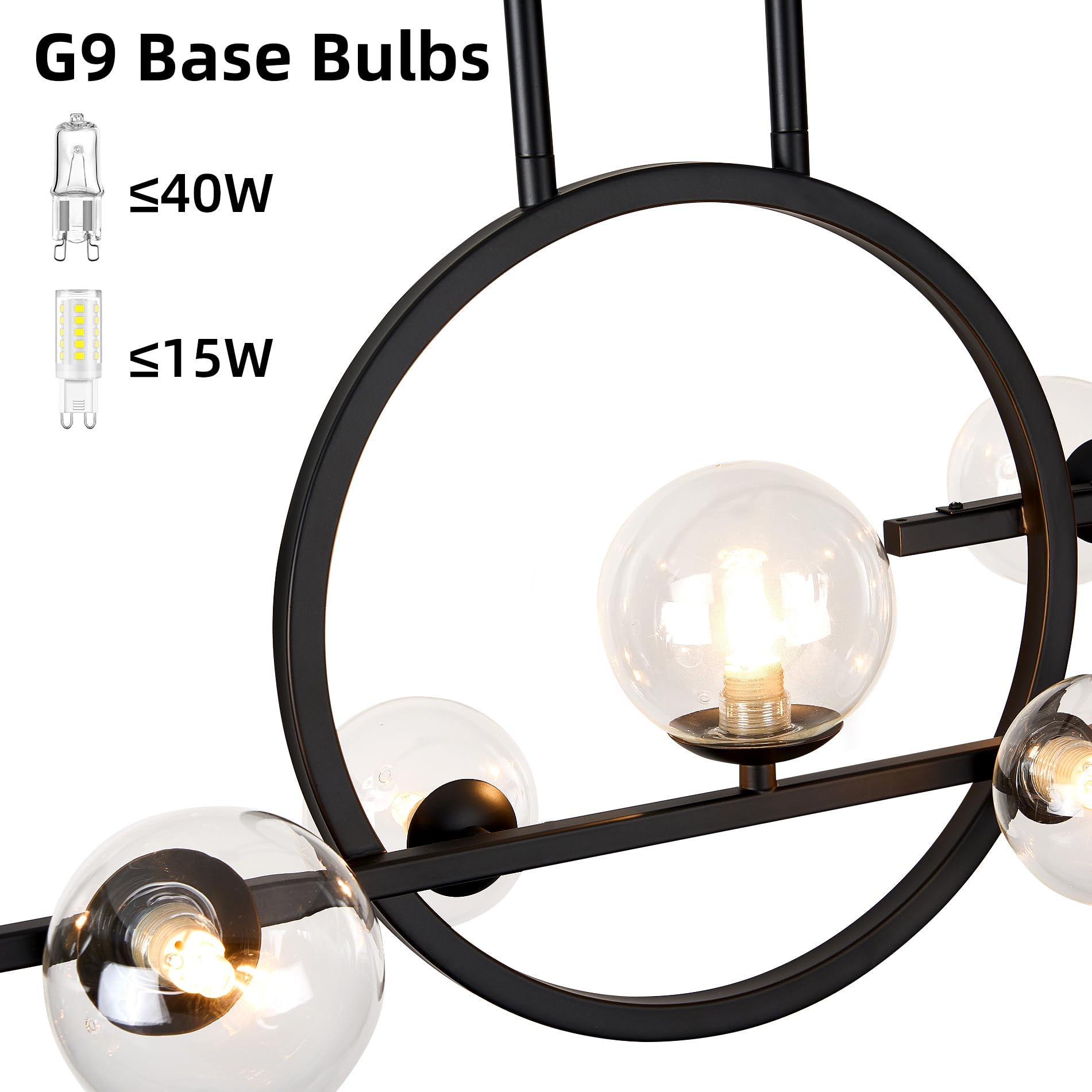 Modern Gold Chandelier for Dining Room Over Table Above Kitchen Island 9-Light Fixture Hanging Farmhouse Lighting Fixtures Ceiling Pendant Linear Chandelier with Clear Glass Globe Shade-Brushed Golden