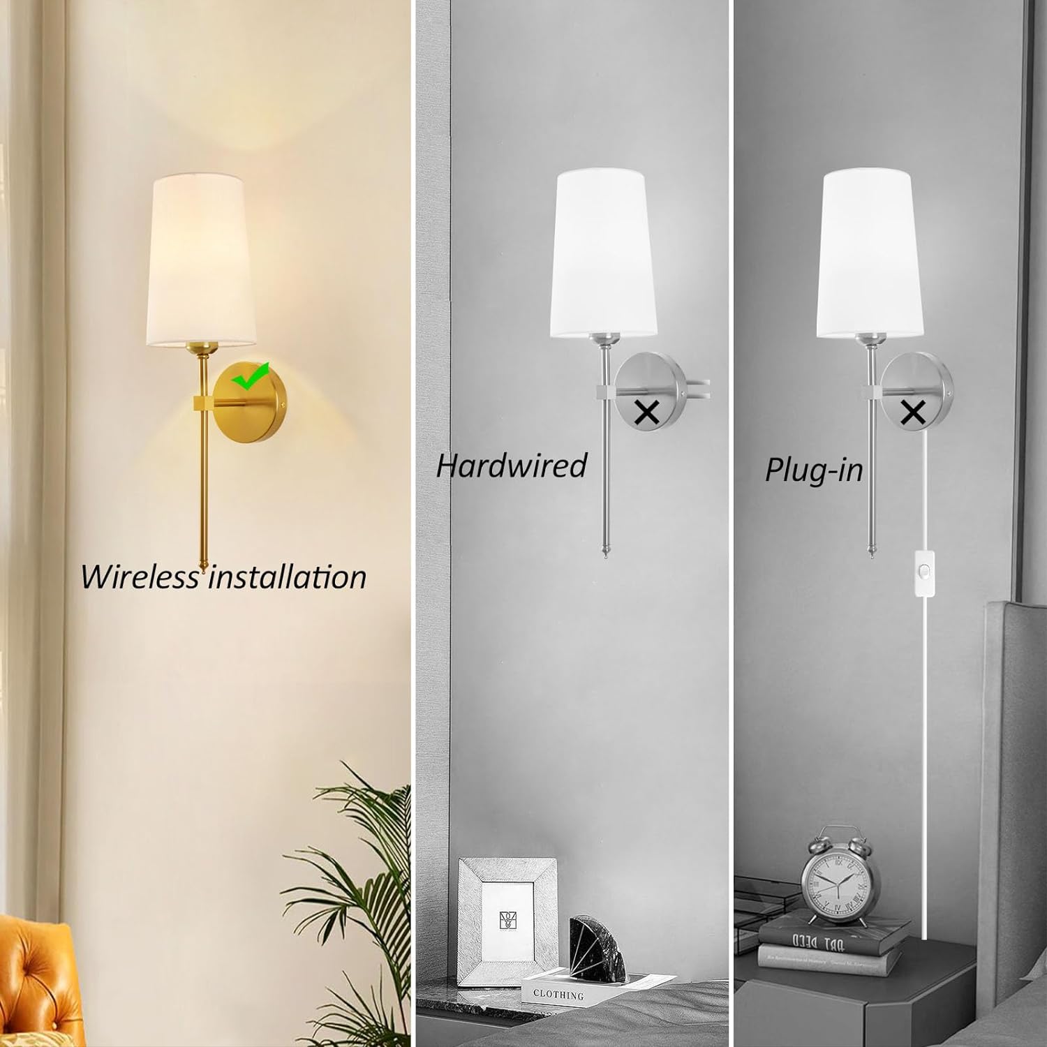 Battery Operated Wall Sconces, Wall Sconces Sets of 2, Rechargeable Wall Lights, with Remote Control Dimmable Detachable Bulb, Suitable for Bedroom Living Room Corridor Kitchen